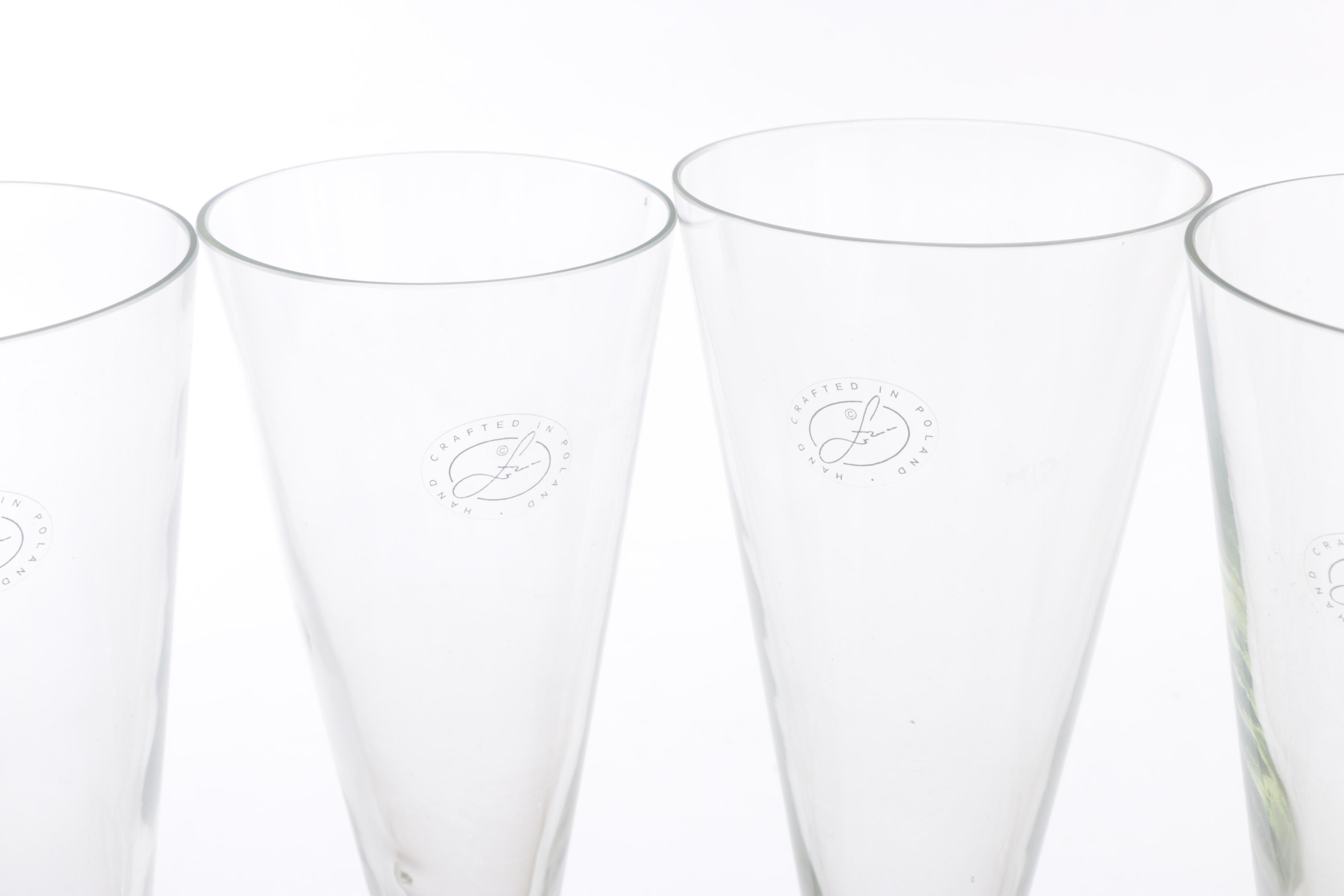 Set of Four Polish Hand Blown Plisner Glasses