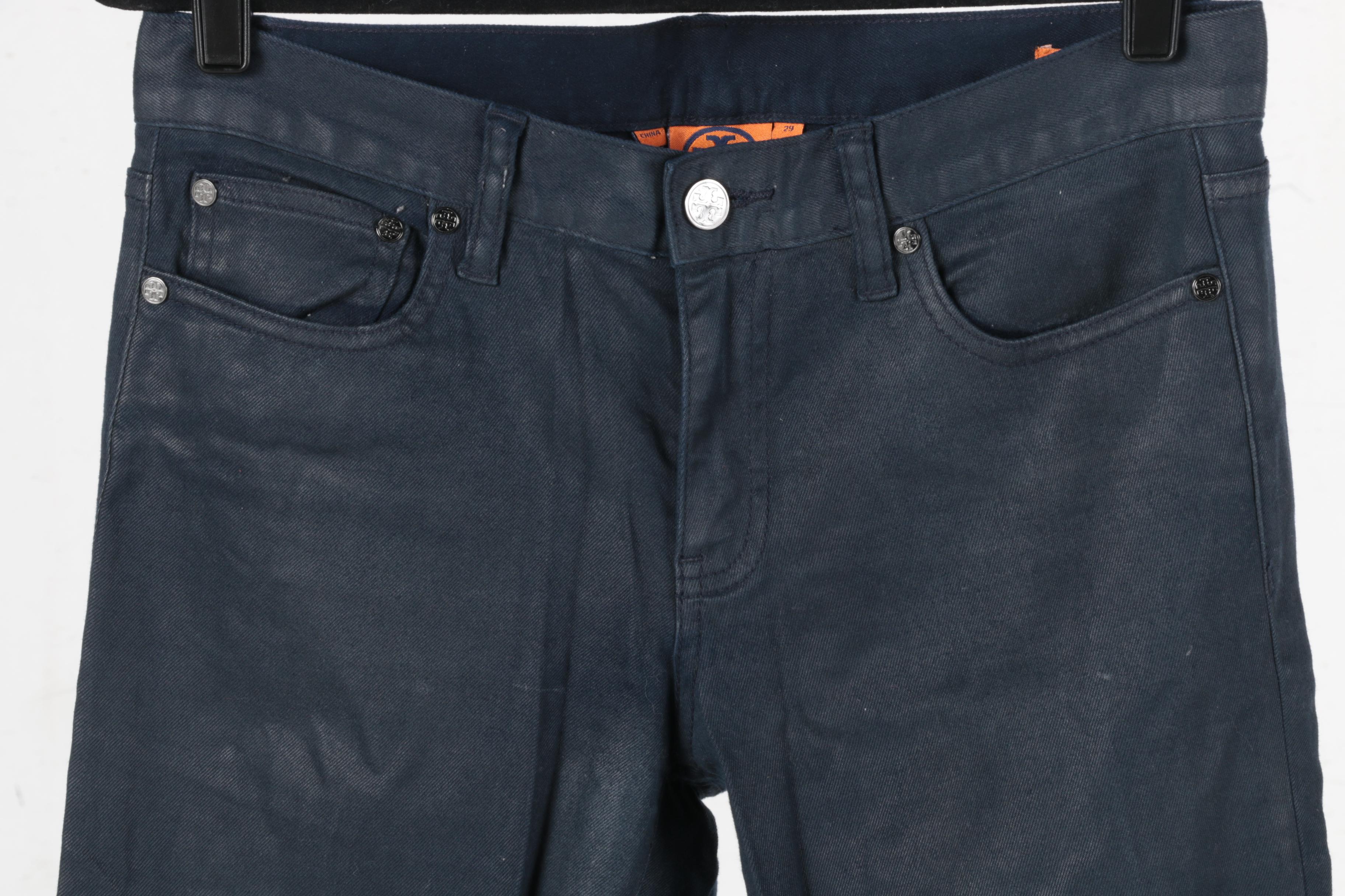 Tory Burch Izzy Zip Ankle Skinny Jeans and Canvas Bag