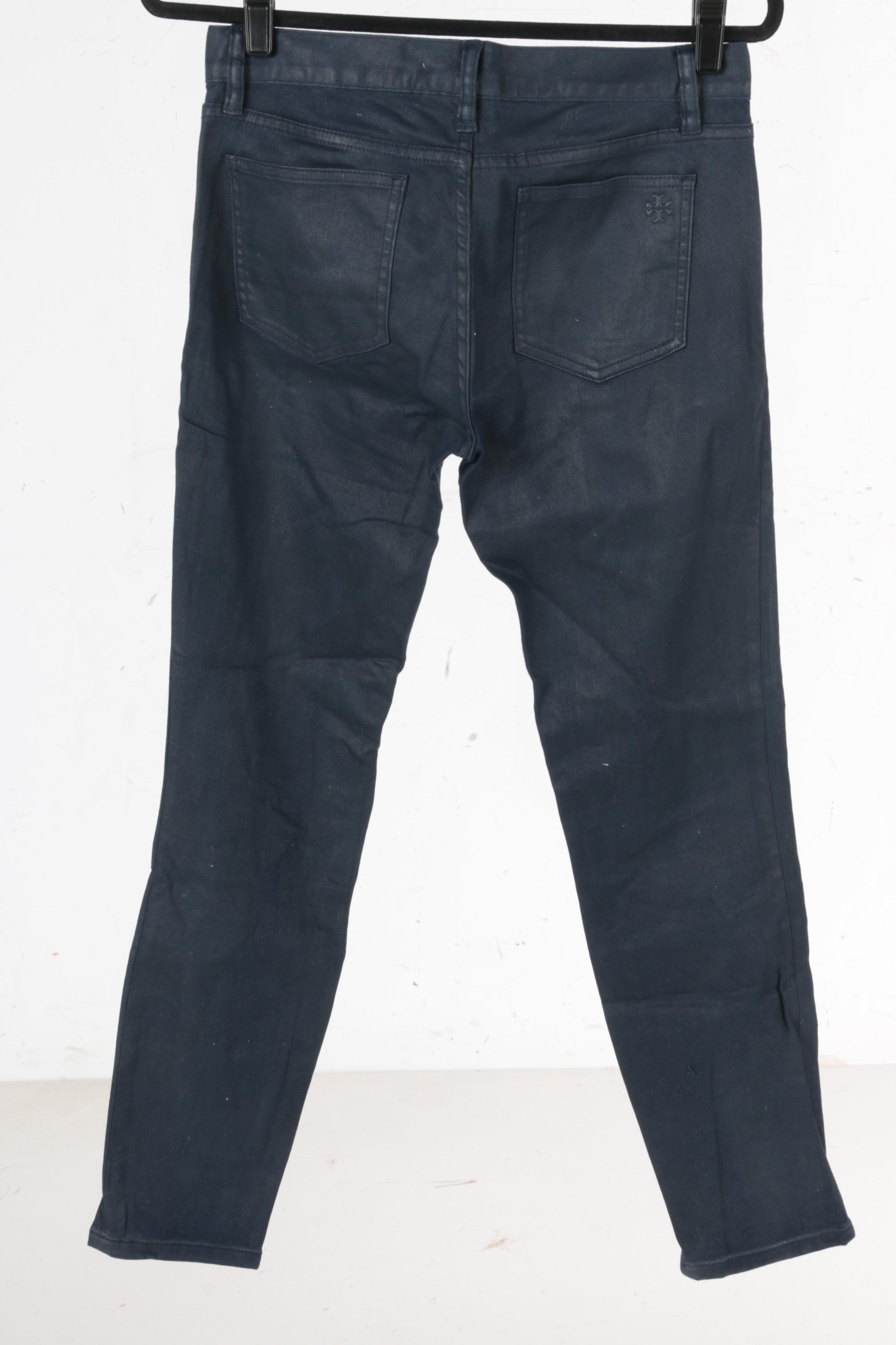 Tory Burch Izzy Zip Ankle Skinny Jeans and Canvas Bag