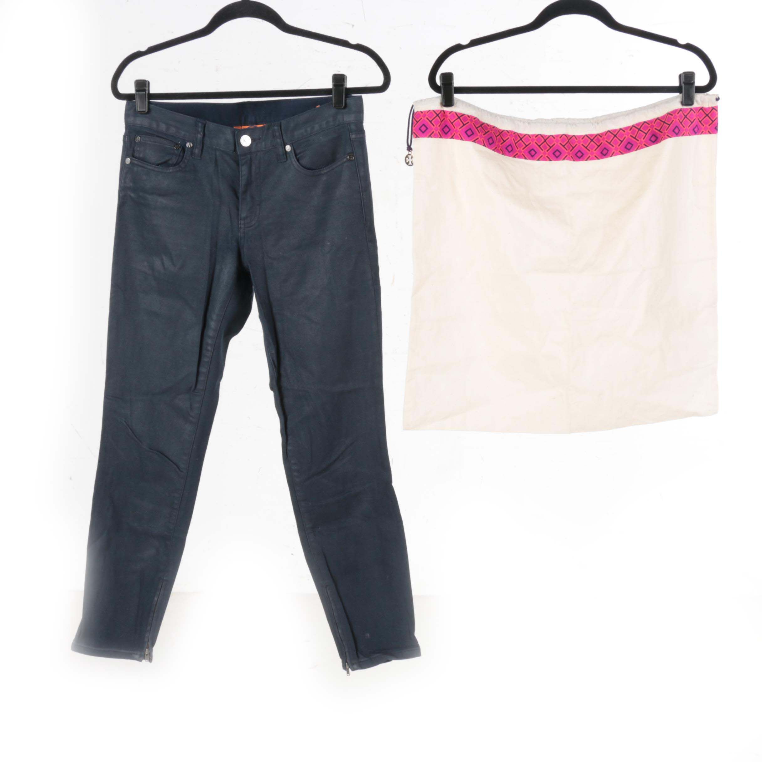 Tory Burch Izzy Zip Ankle Skinny Jeans and Canvas Bag