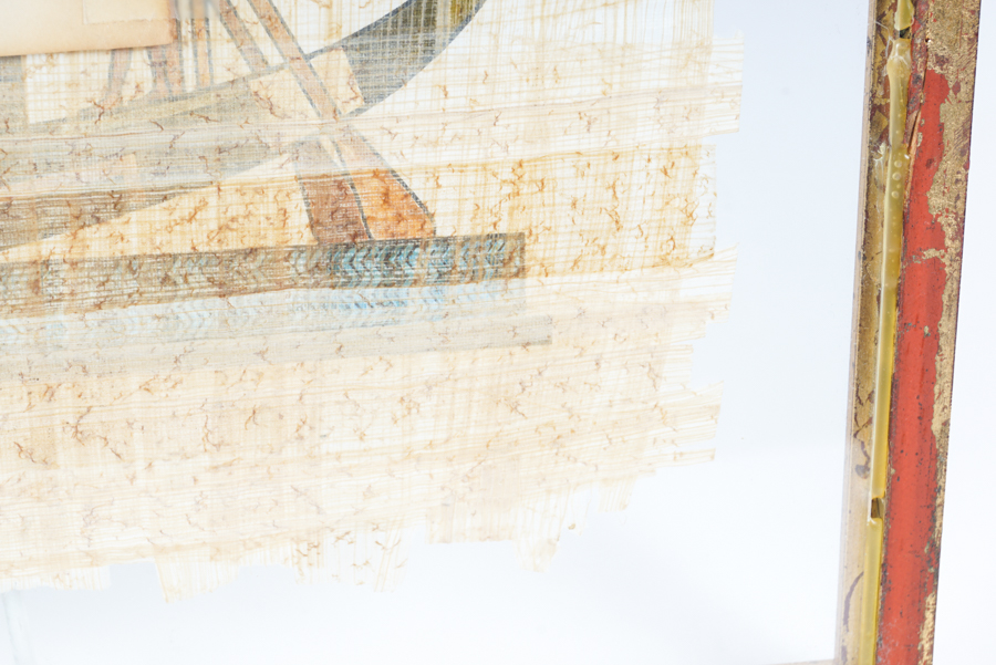 Gouache Painting on Papyrus of Ancient Egyptian Figures and Hieroglyphics