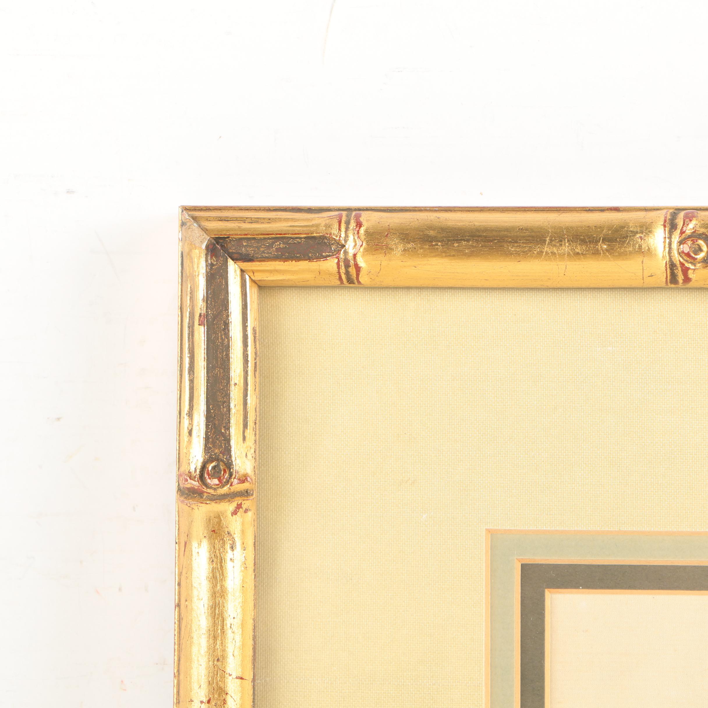 East Asian Ink and Watercolor Painting on Silk of Figures in Mountain Landscape