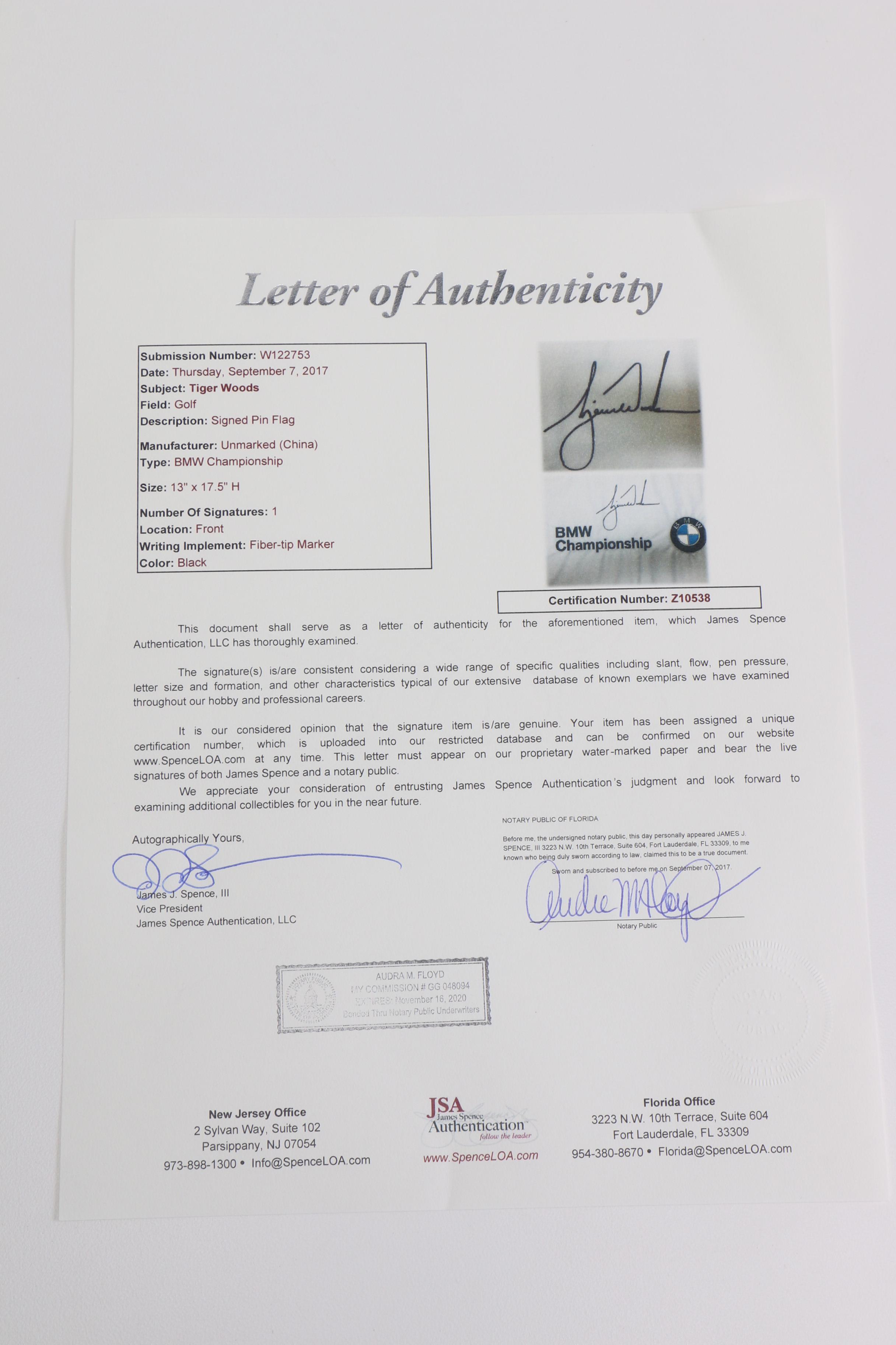 Tiger Woods Signed BMW Championship Flag