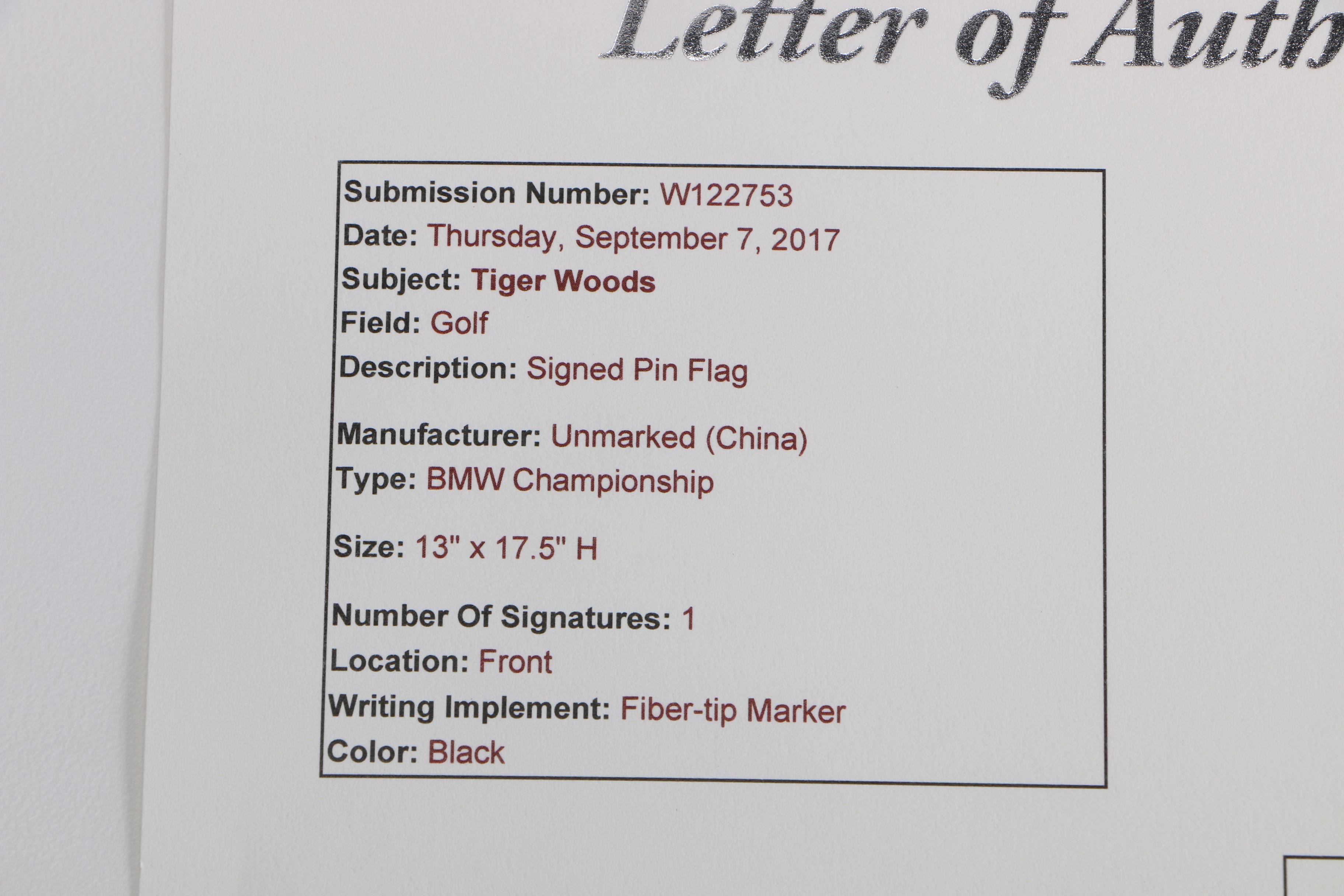 Tiger Woods Signed BMW Championship Flag