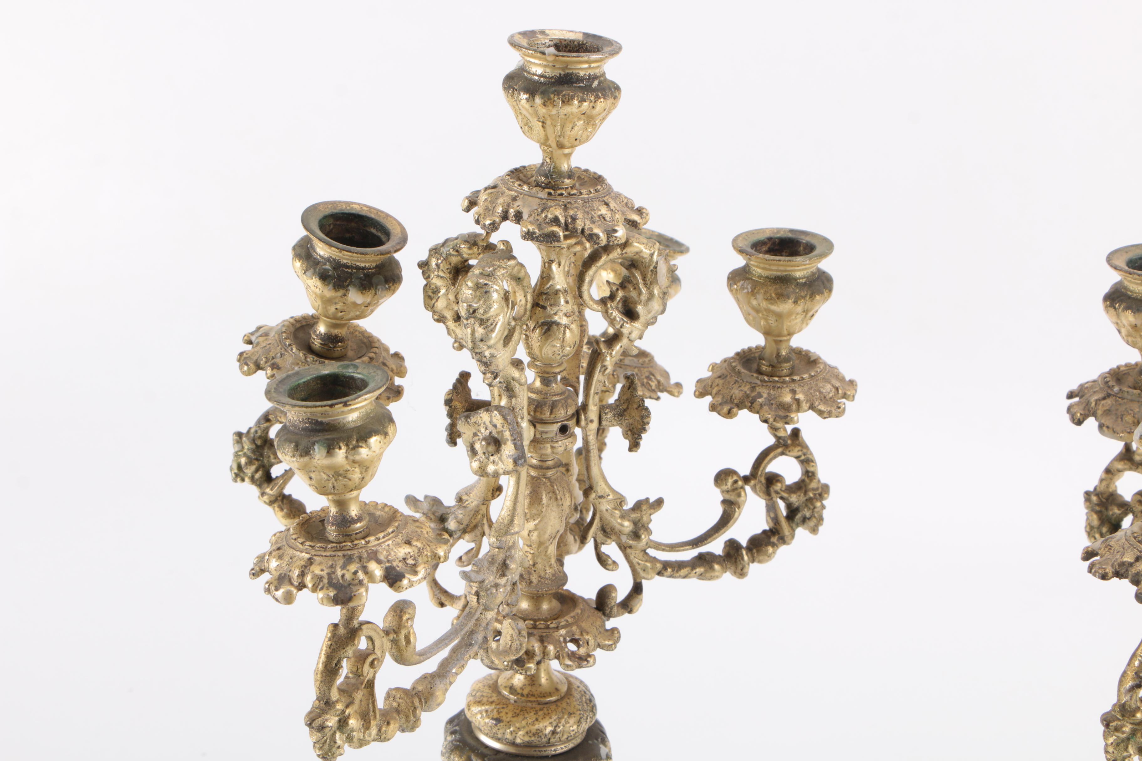 Rococo Style Brass Toned Metal Candelabra