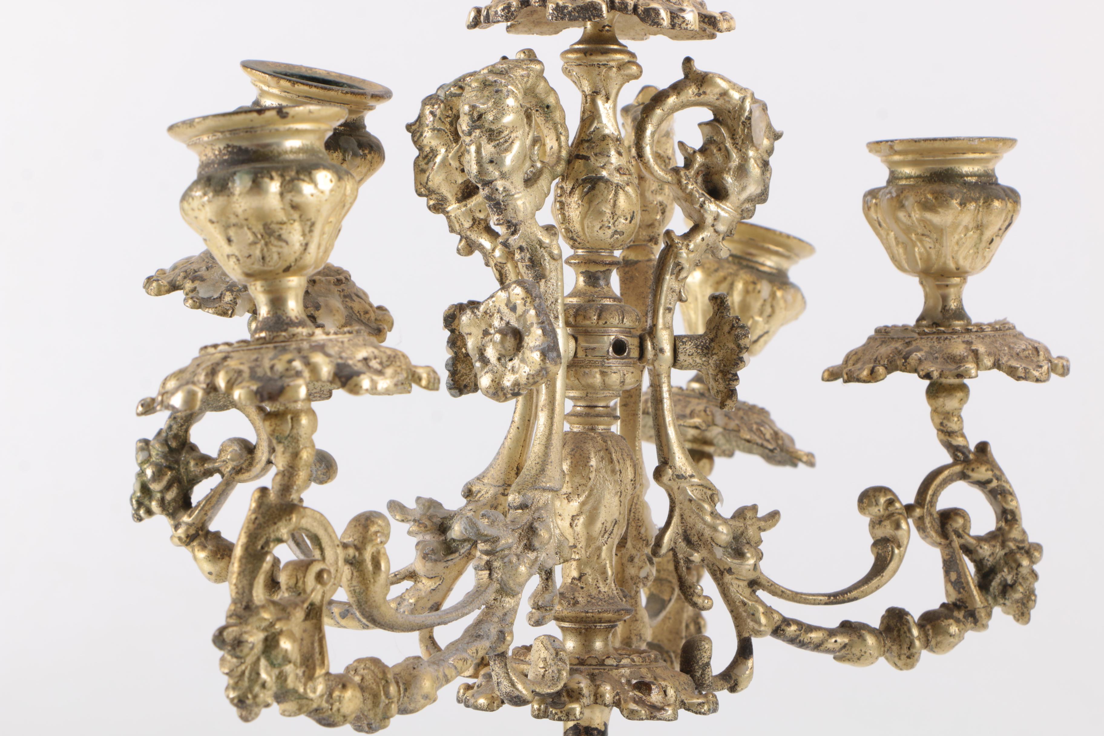 Rococo Style Brass Toned Metal Candelabra