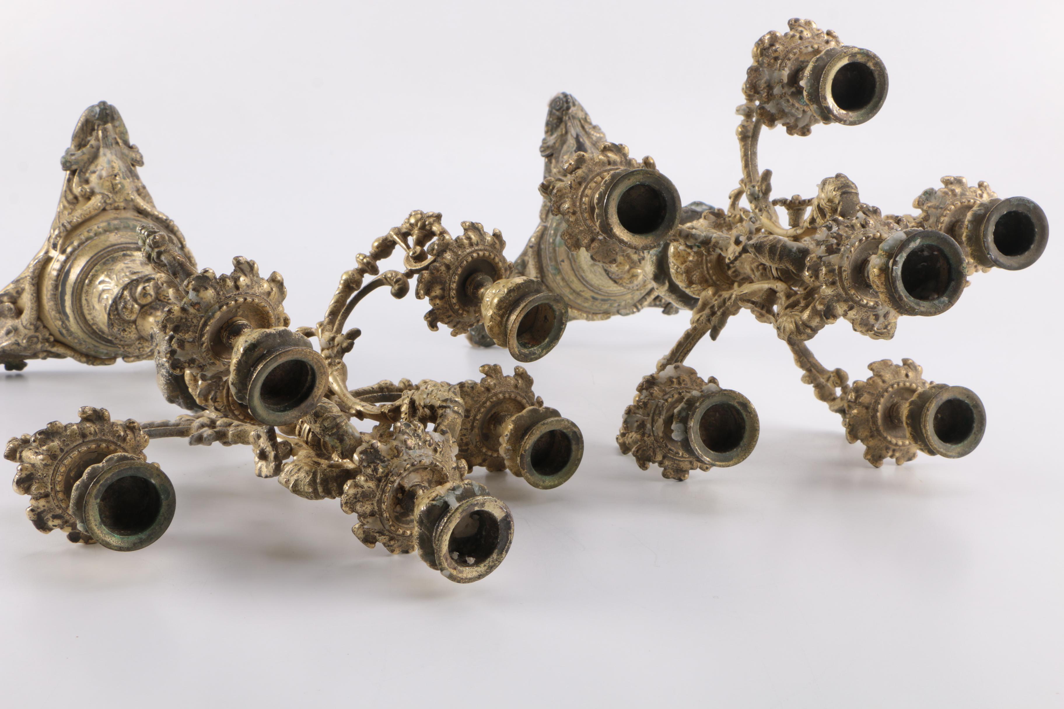 Rococo Style Brass Toned Metal Candelabra