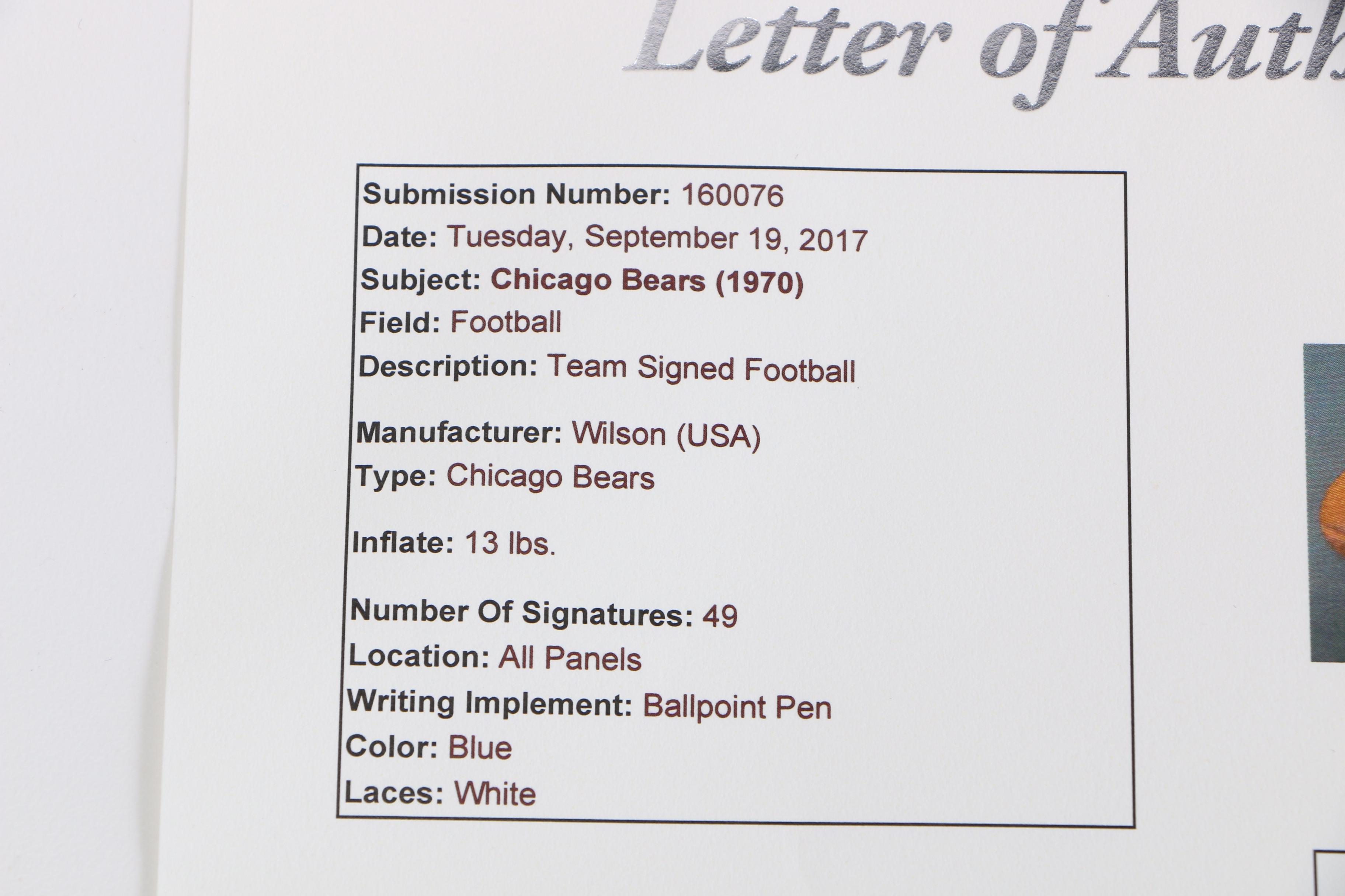 1970 Chicago Bears Signed Football