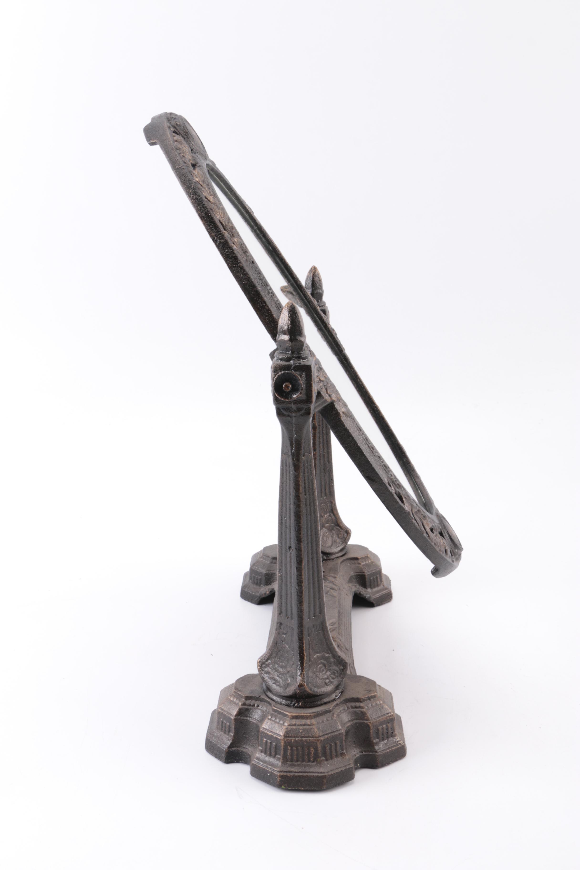 Vintage Cast Metal Vanity Mirror on Stand