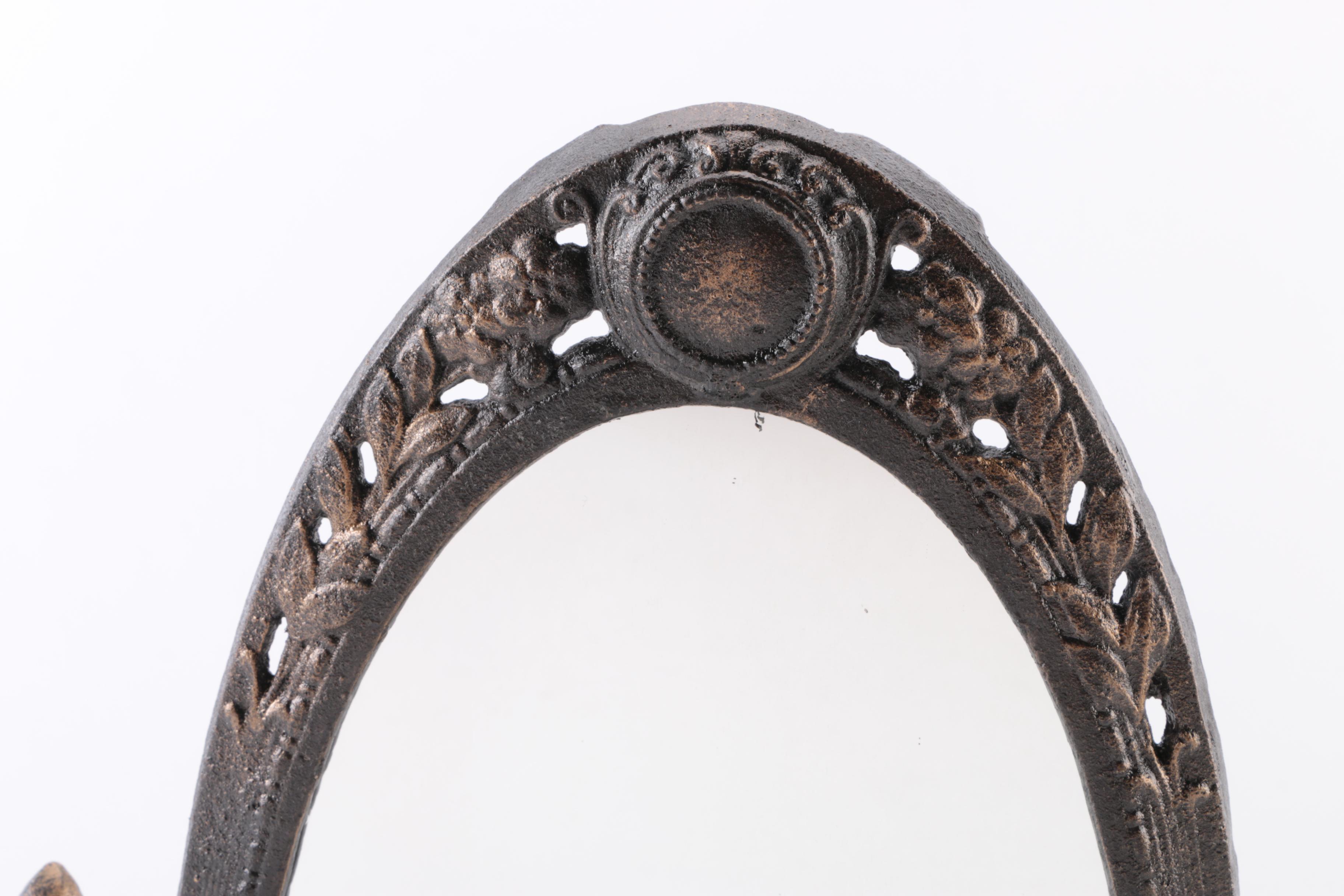 Vintage Cast Metal Vanity Mirror on Stand