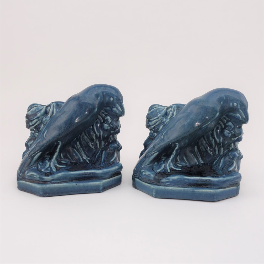 1922 Rookwood "Rook" Art Pottery Blue Bookends