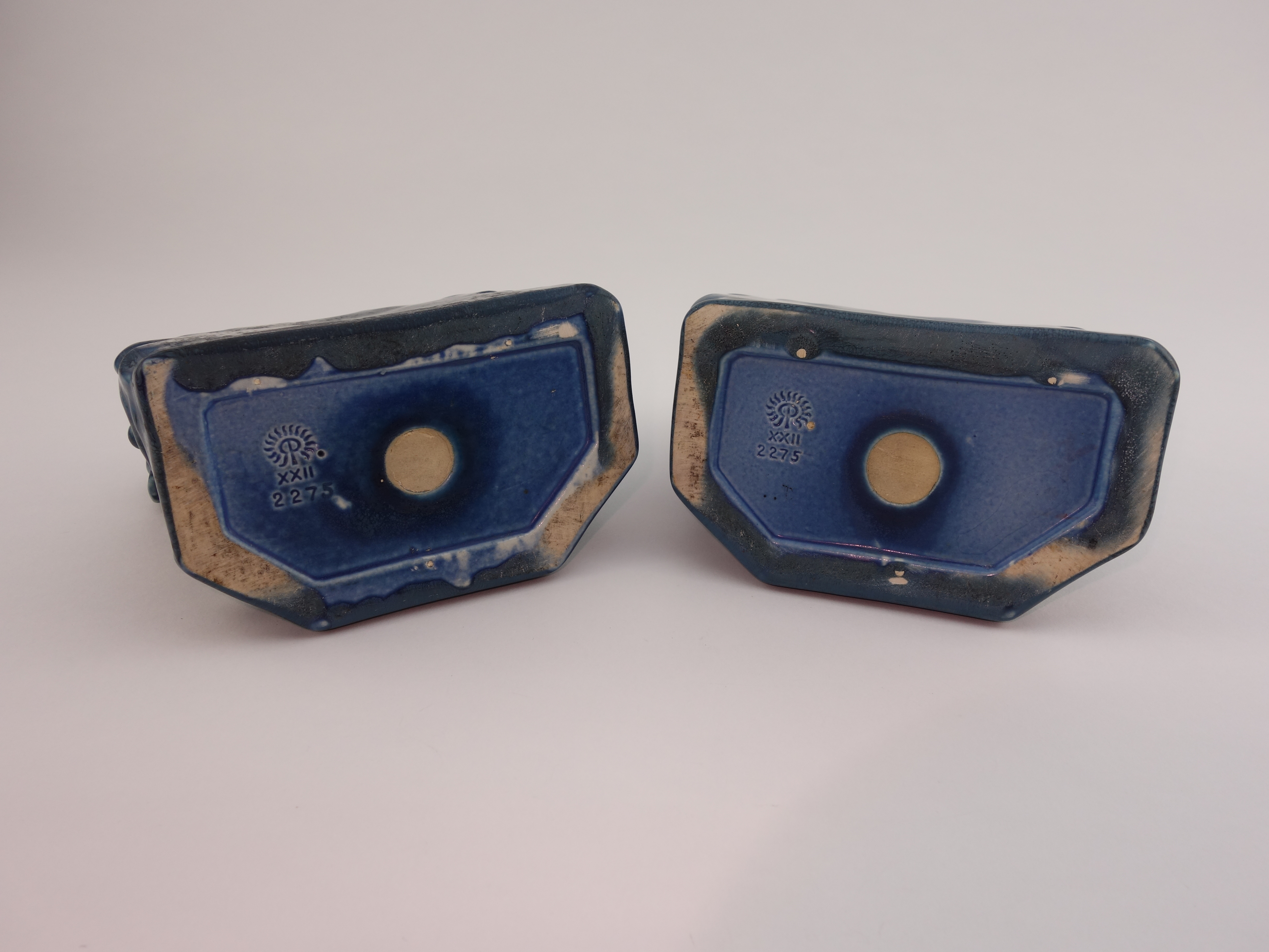 1922 Rookwood "Rook" Art Pottery Blue Bookends