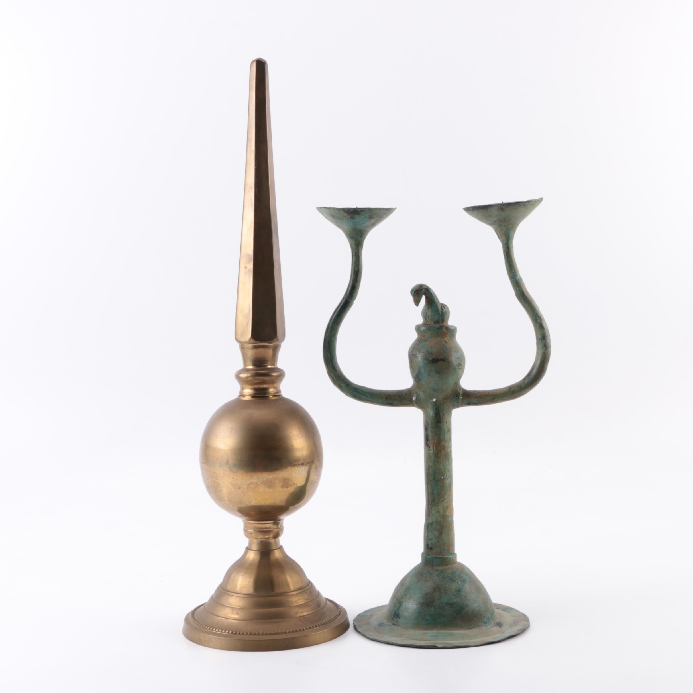Brass Finial with Metal Candle Holder