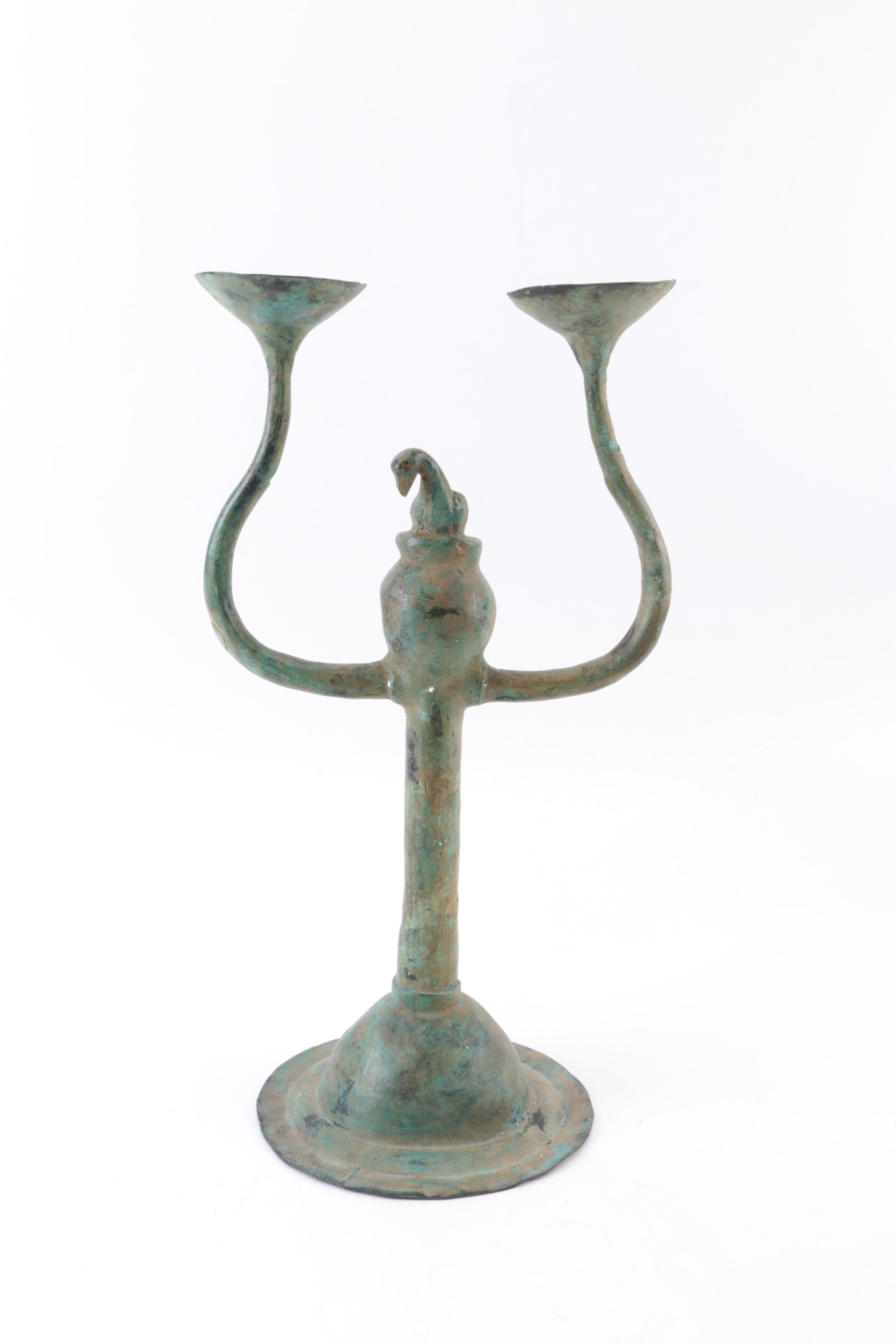 Brass Finial with Metal Candle Holder