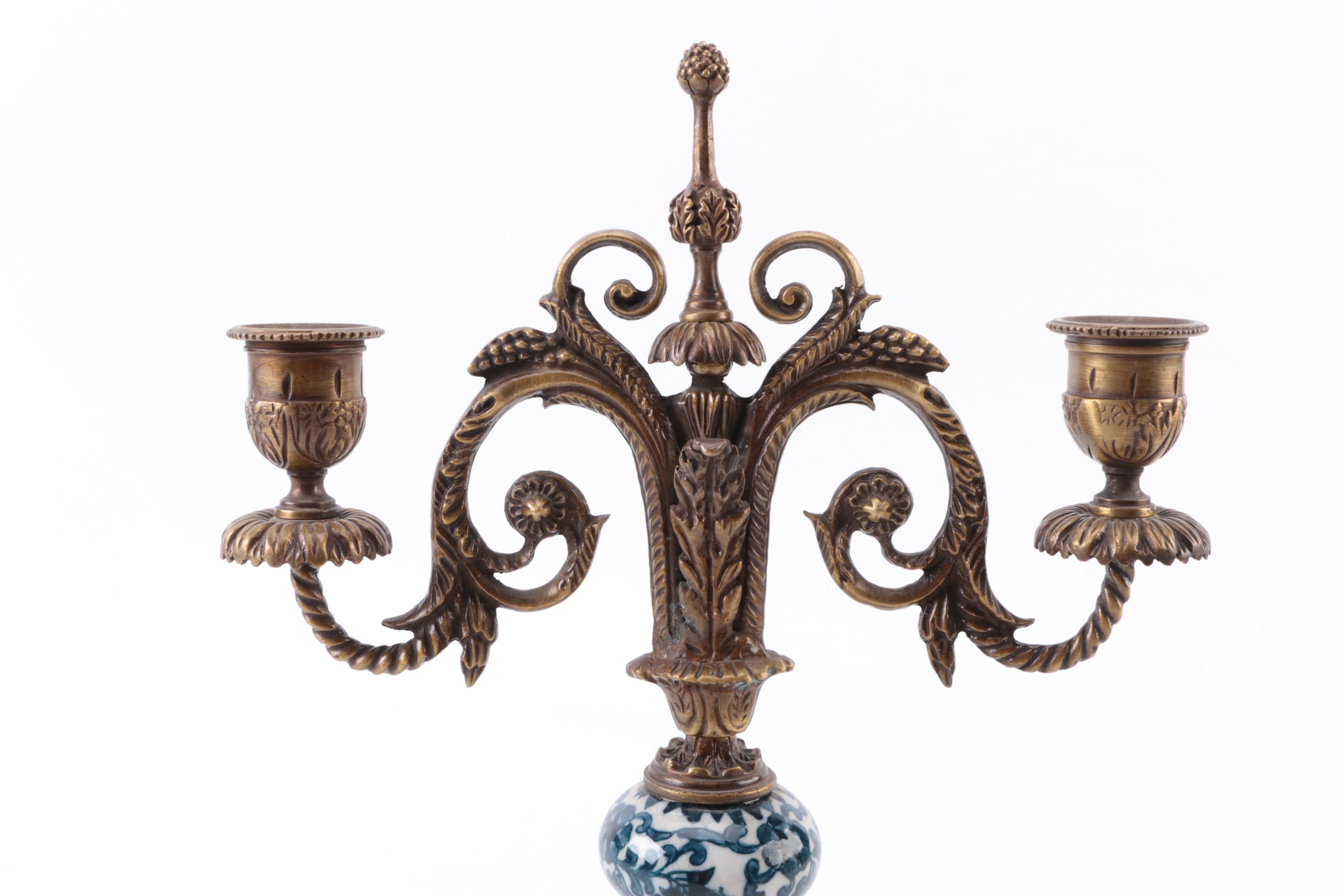 Brass Tone and Ceramic Candle Holder