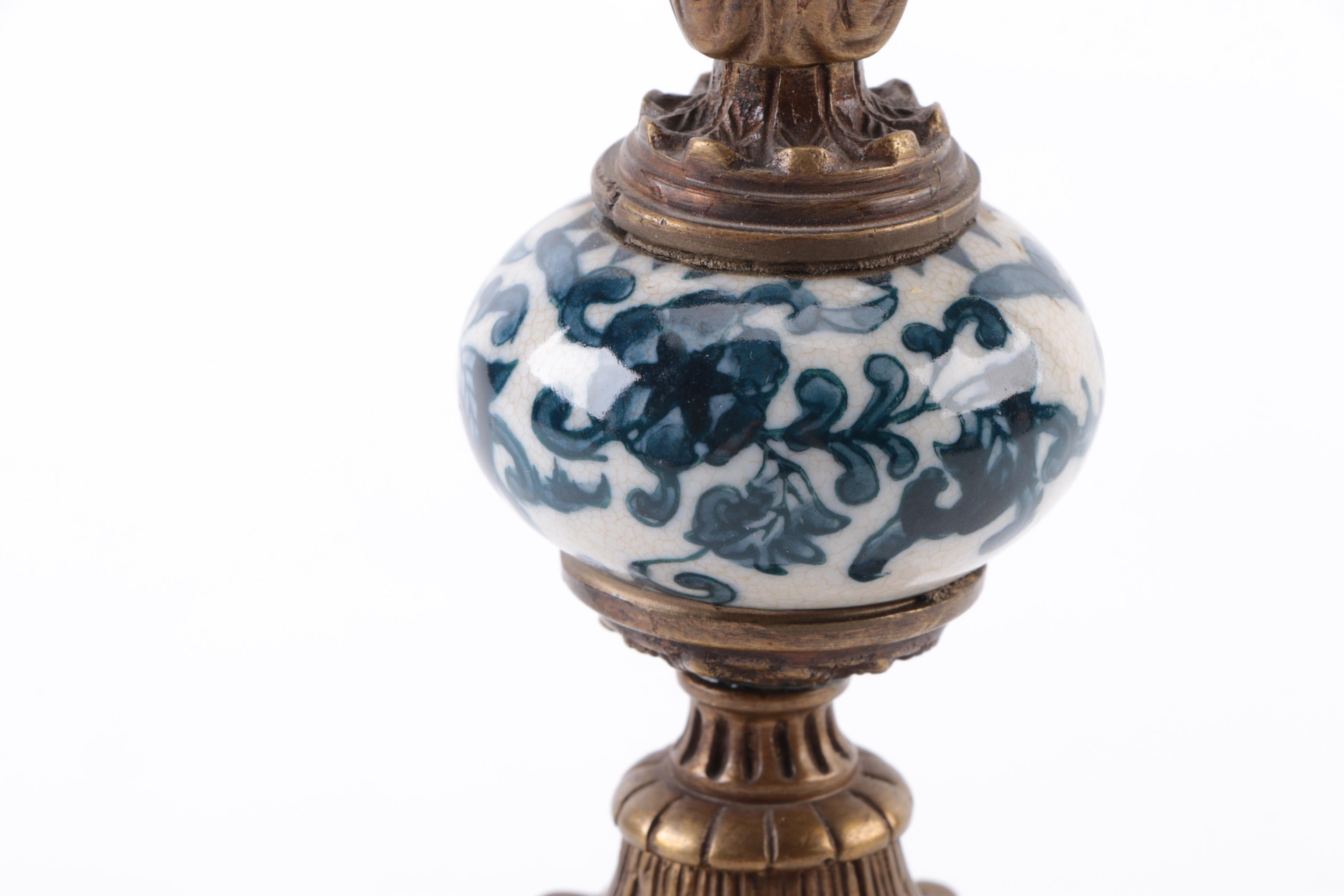 Brass Tone and Ceramic Candle Holder