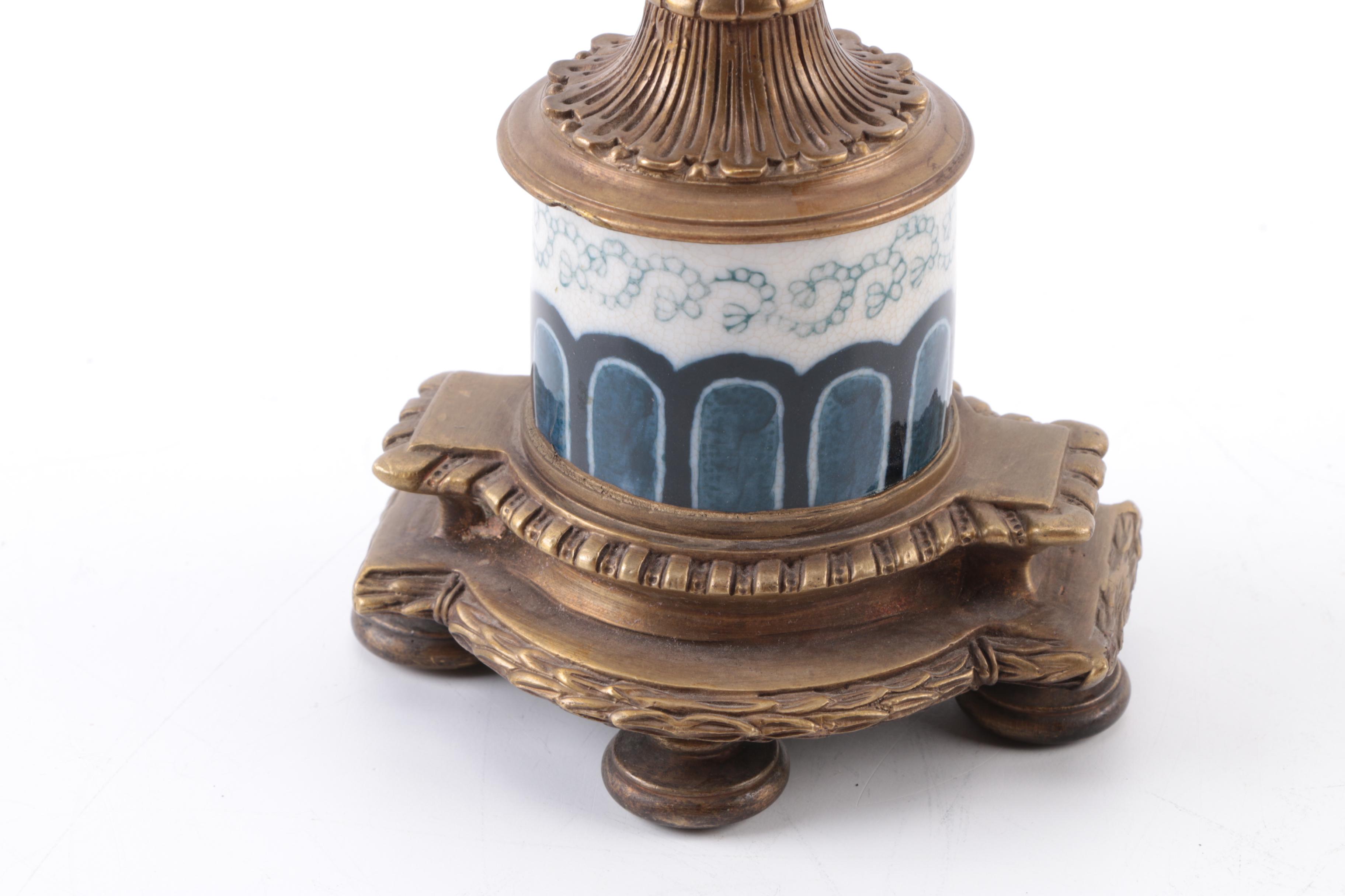 Brass Tone and Ceramic Candle Holder