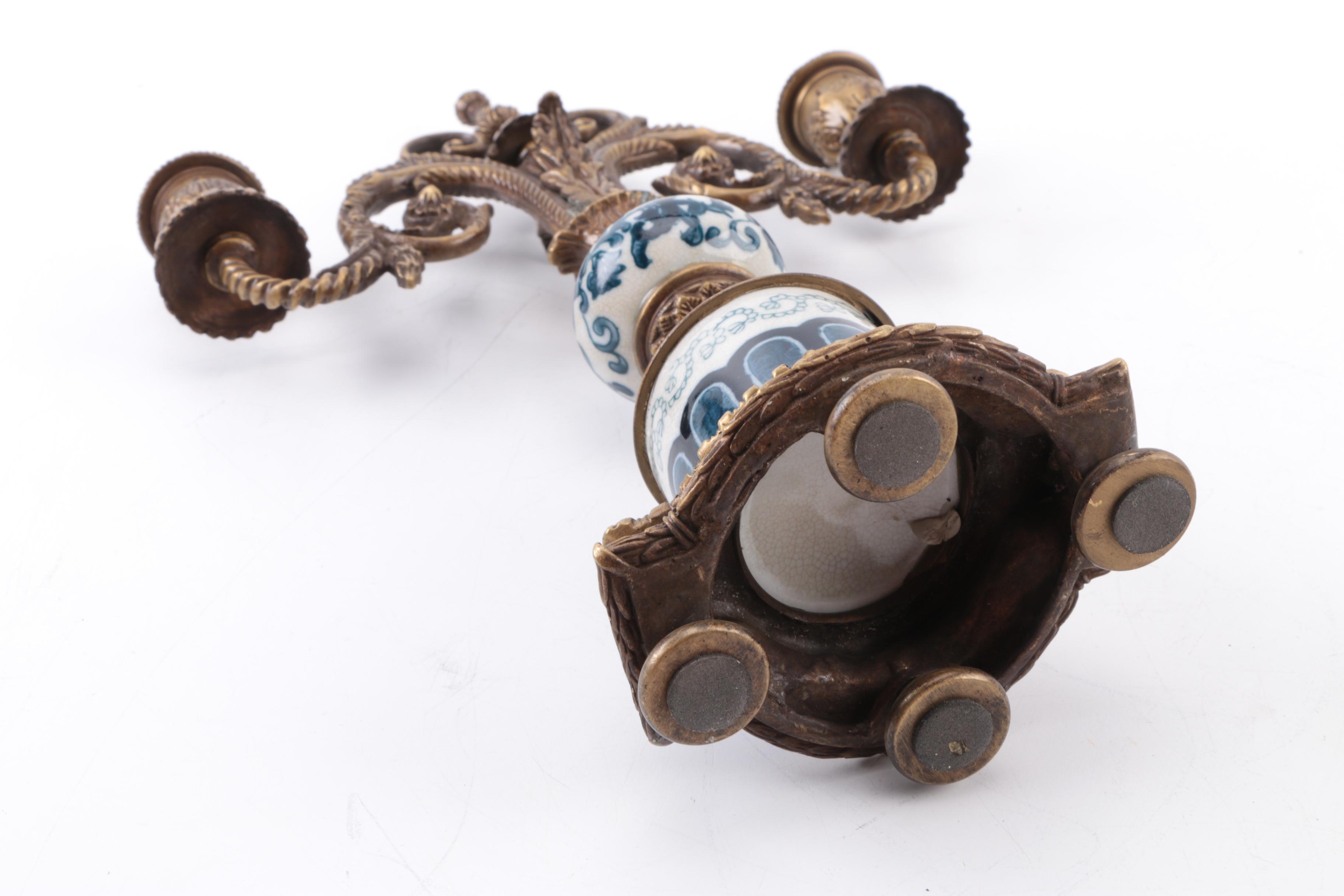 Brass Tone and Ceramic Candle Holder