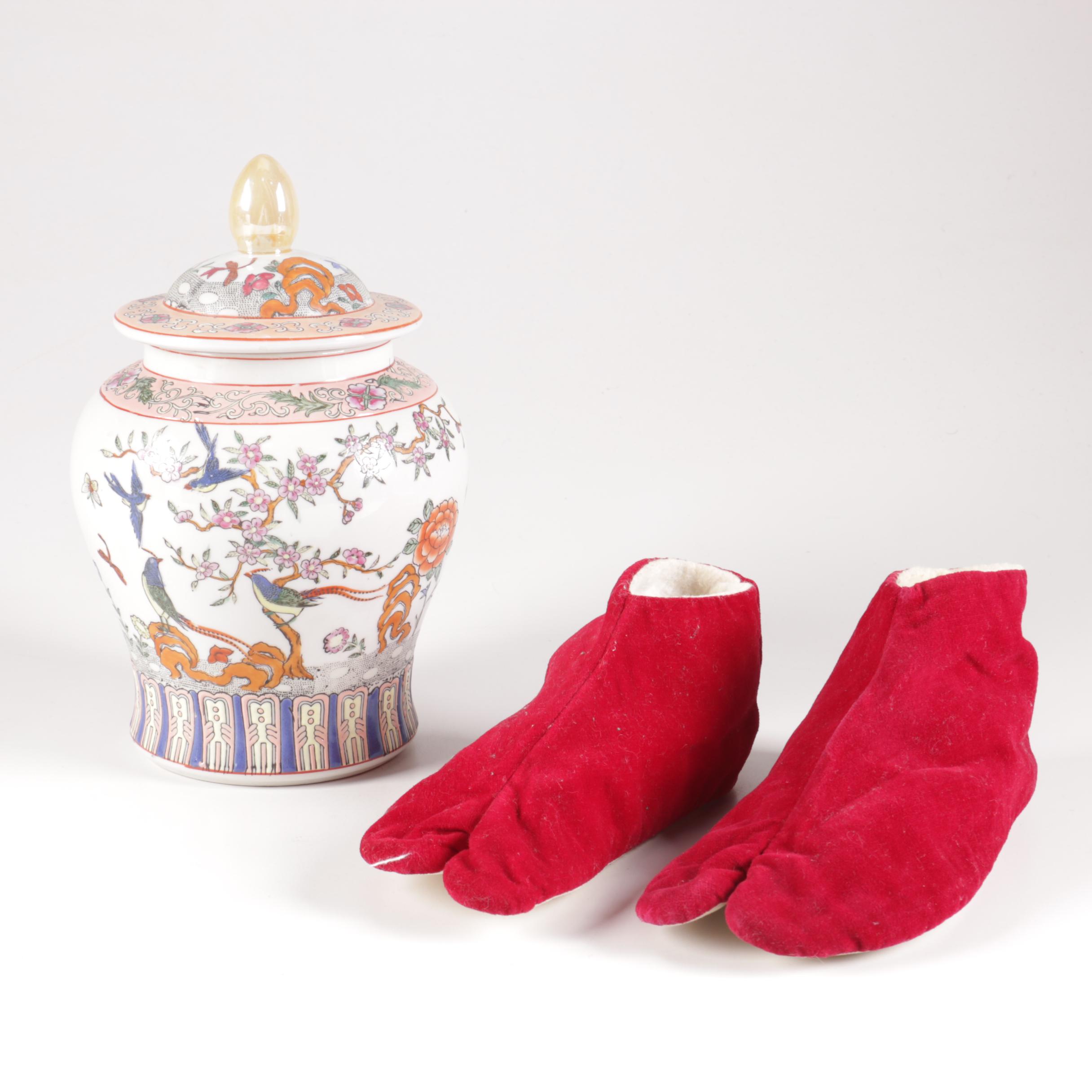 Chinese Lidded Urn and Japanese Red Tabi Socks