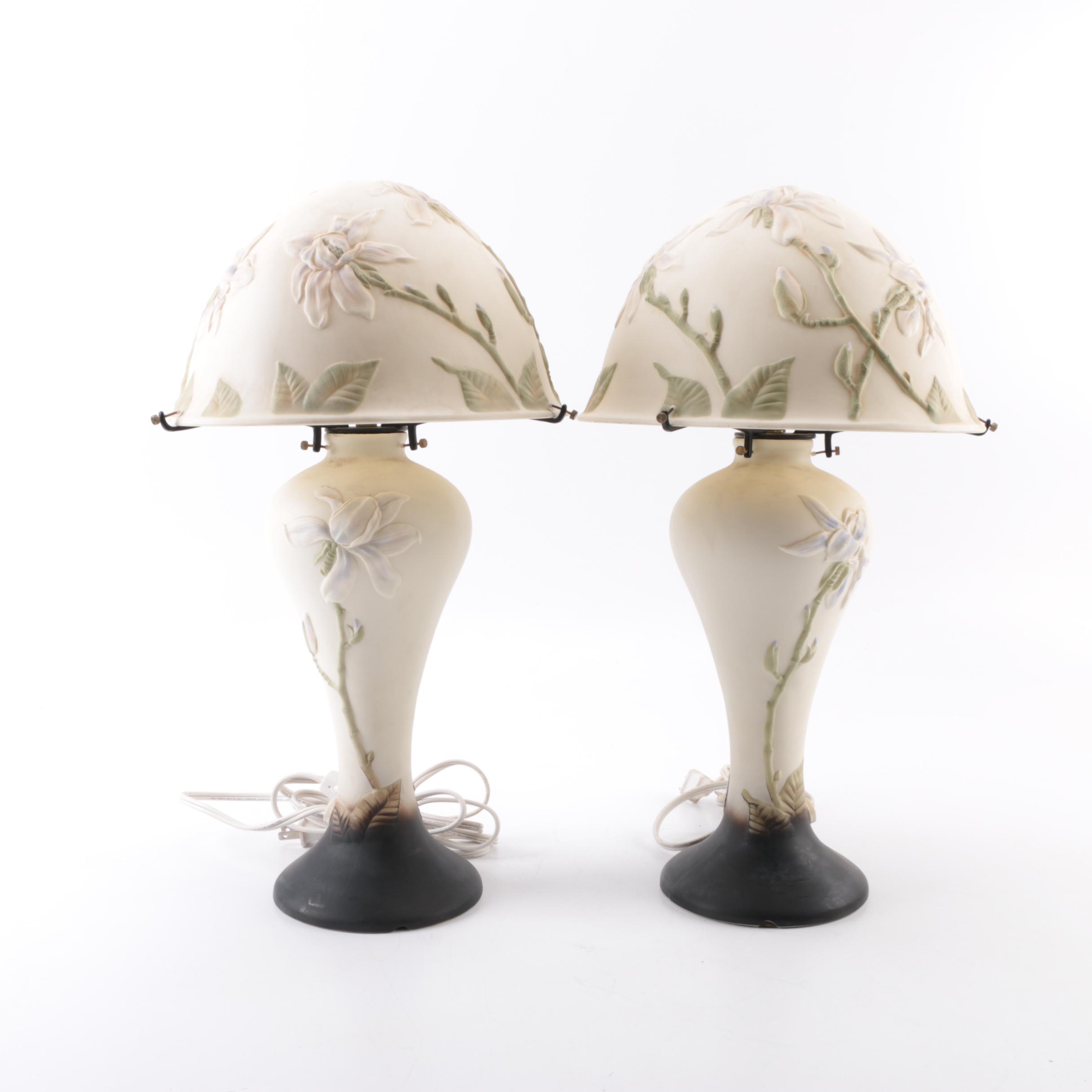 Iris Motif Porcelain Table Lamps