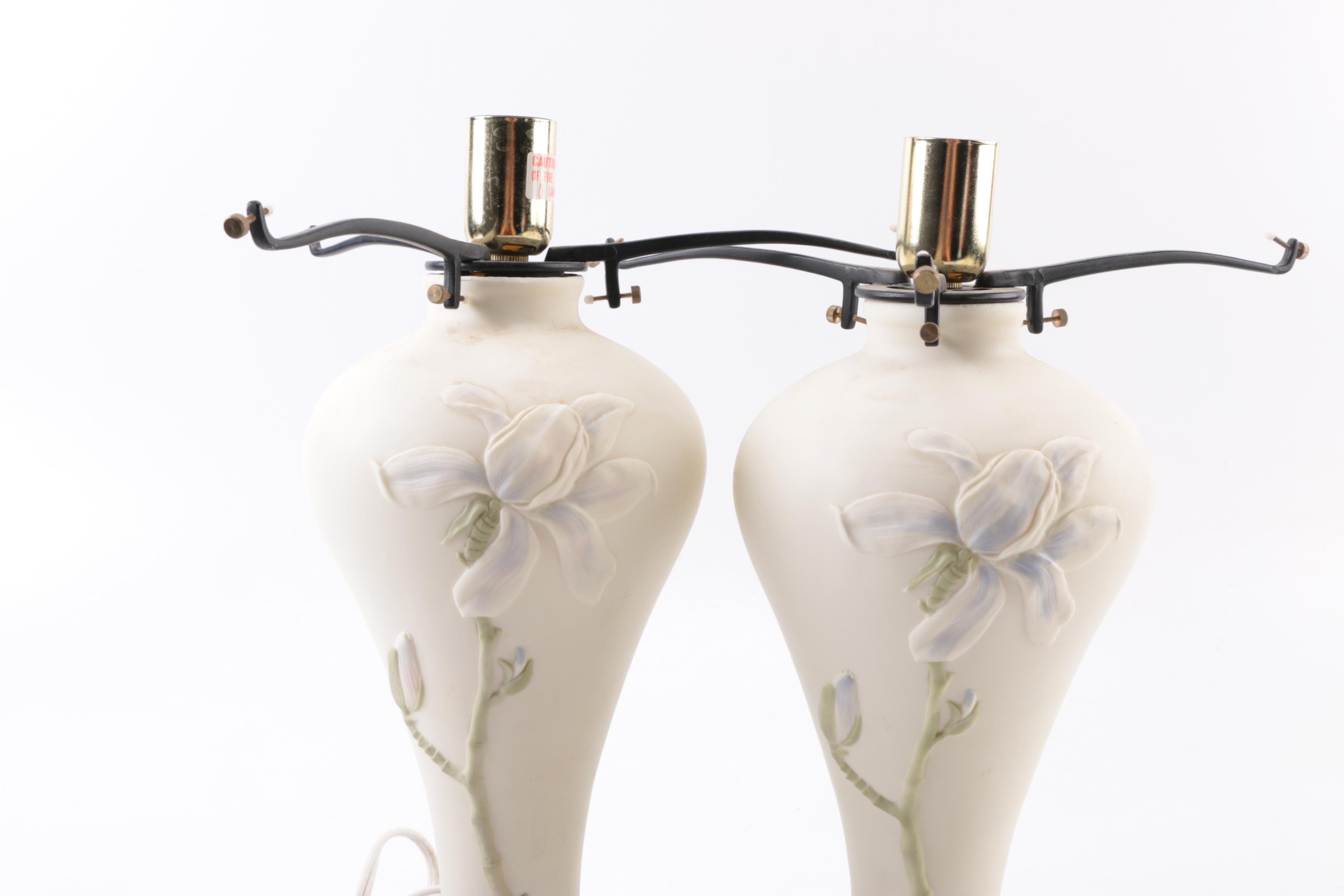 Iris Motif Porcelain Table Lamps