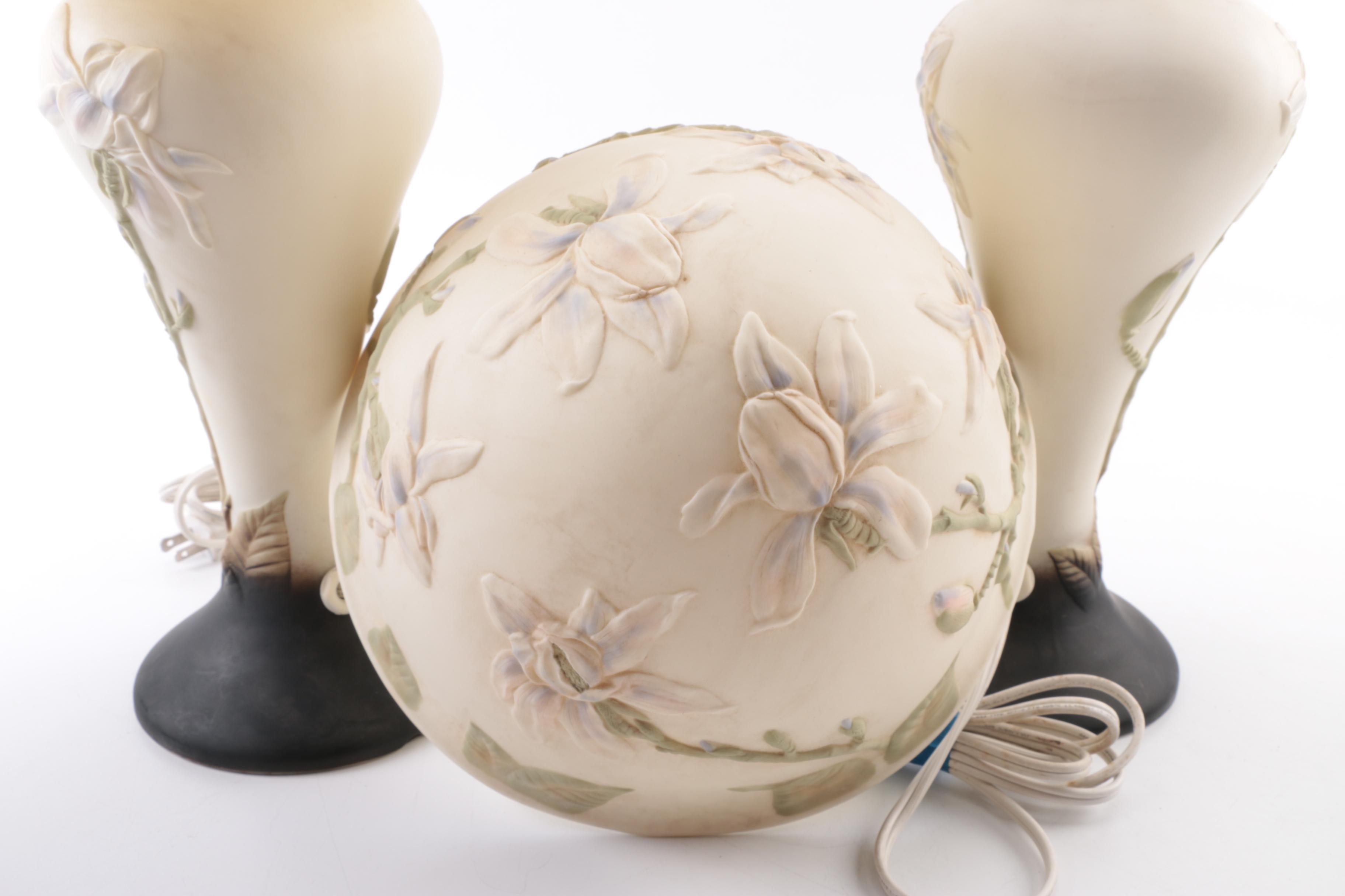 Iris Motif Porcelain Table Lamps