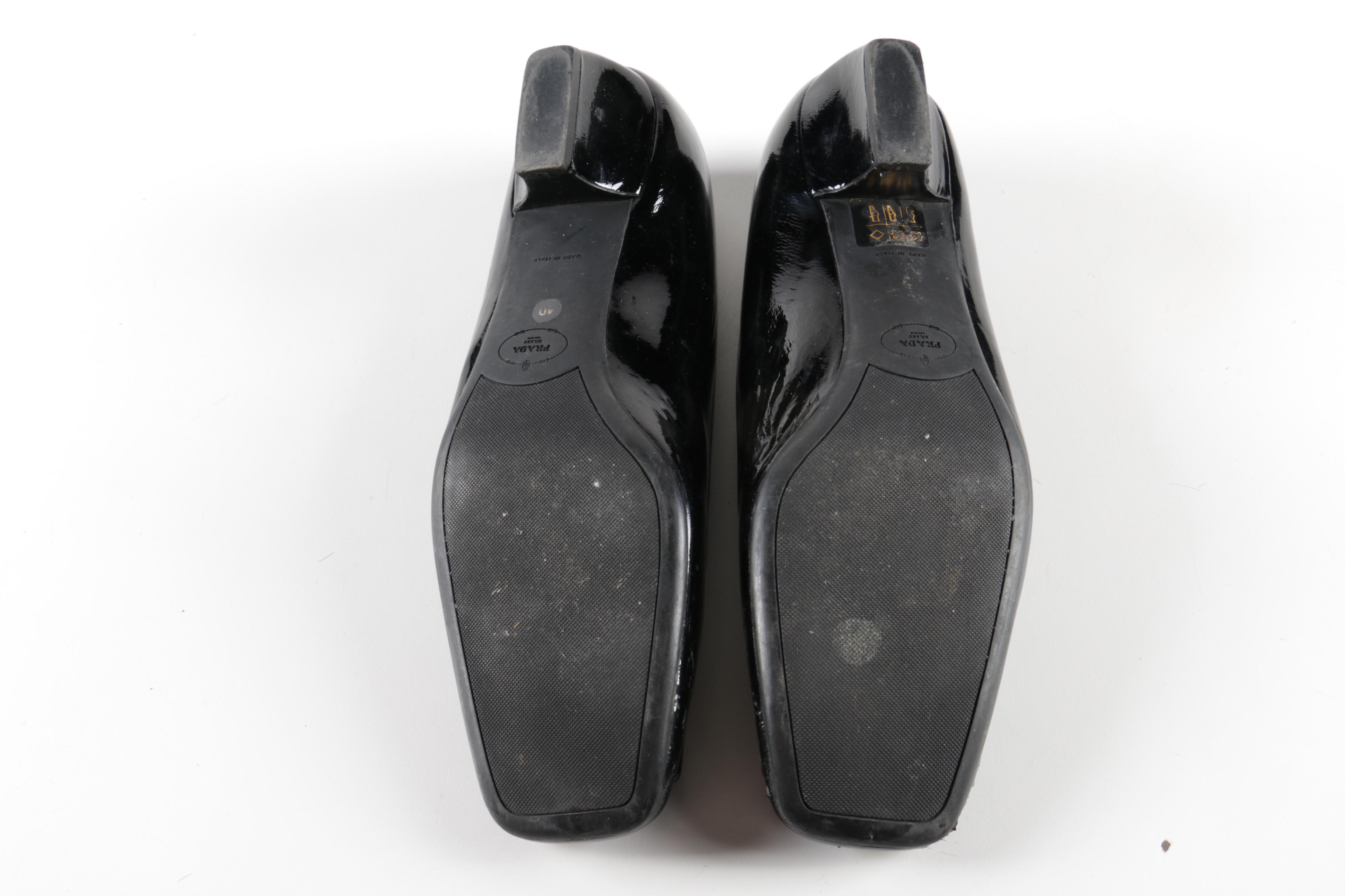 Prada Black Patent Leather Kitten Heels