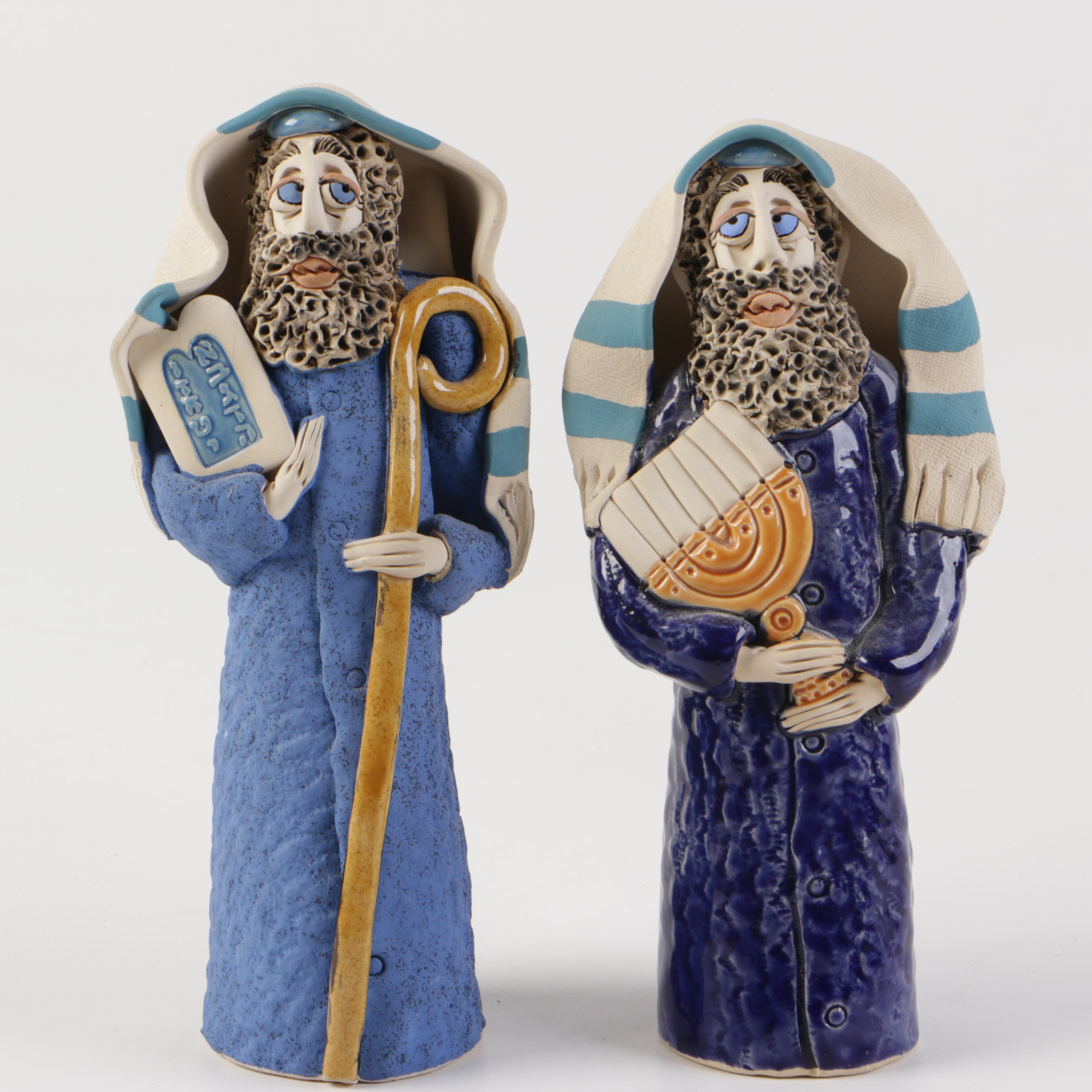 Handbuilt Ceramic Rabbi Figurines