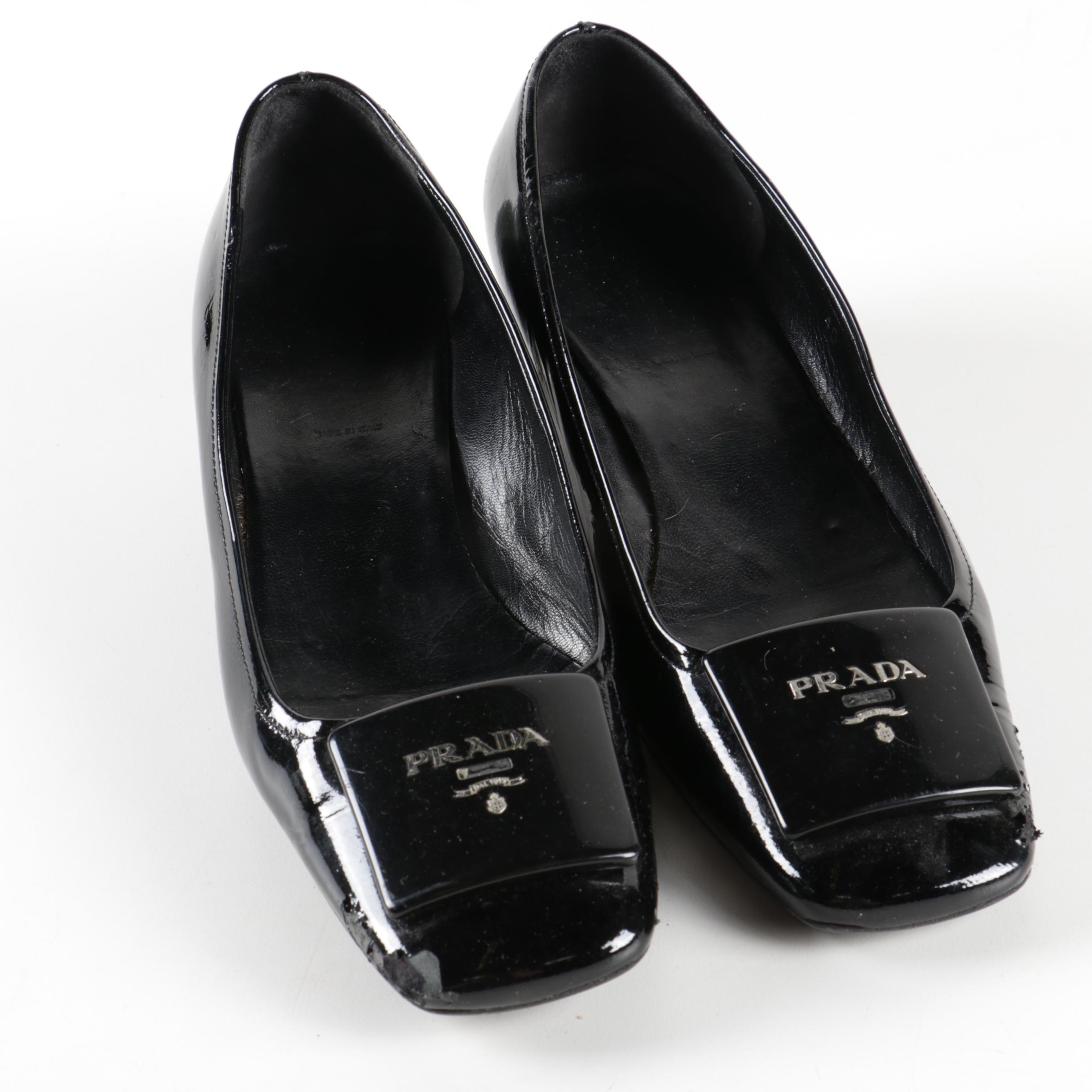 Prada Black Patent Leather Kitten Heels