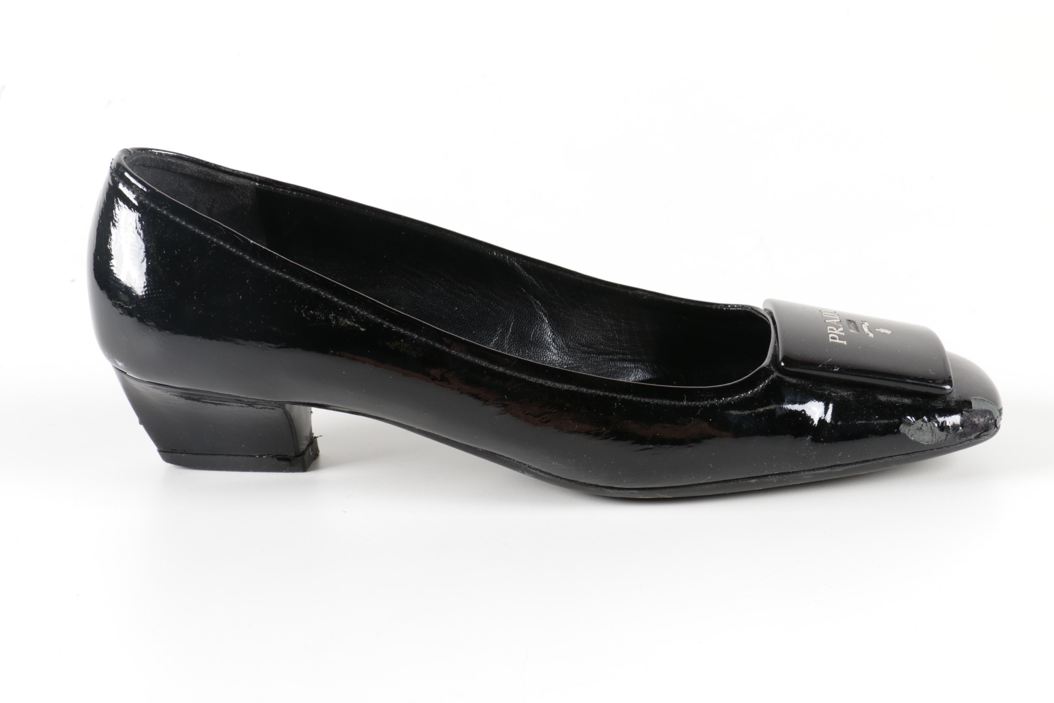 Prada Black Patent Leather Kitten Heels