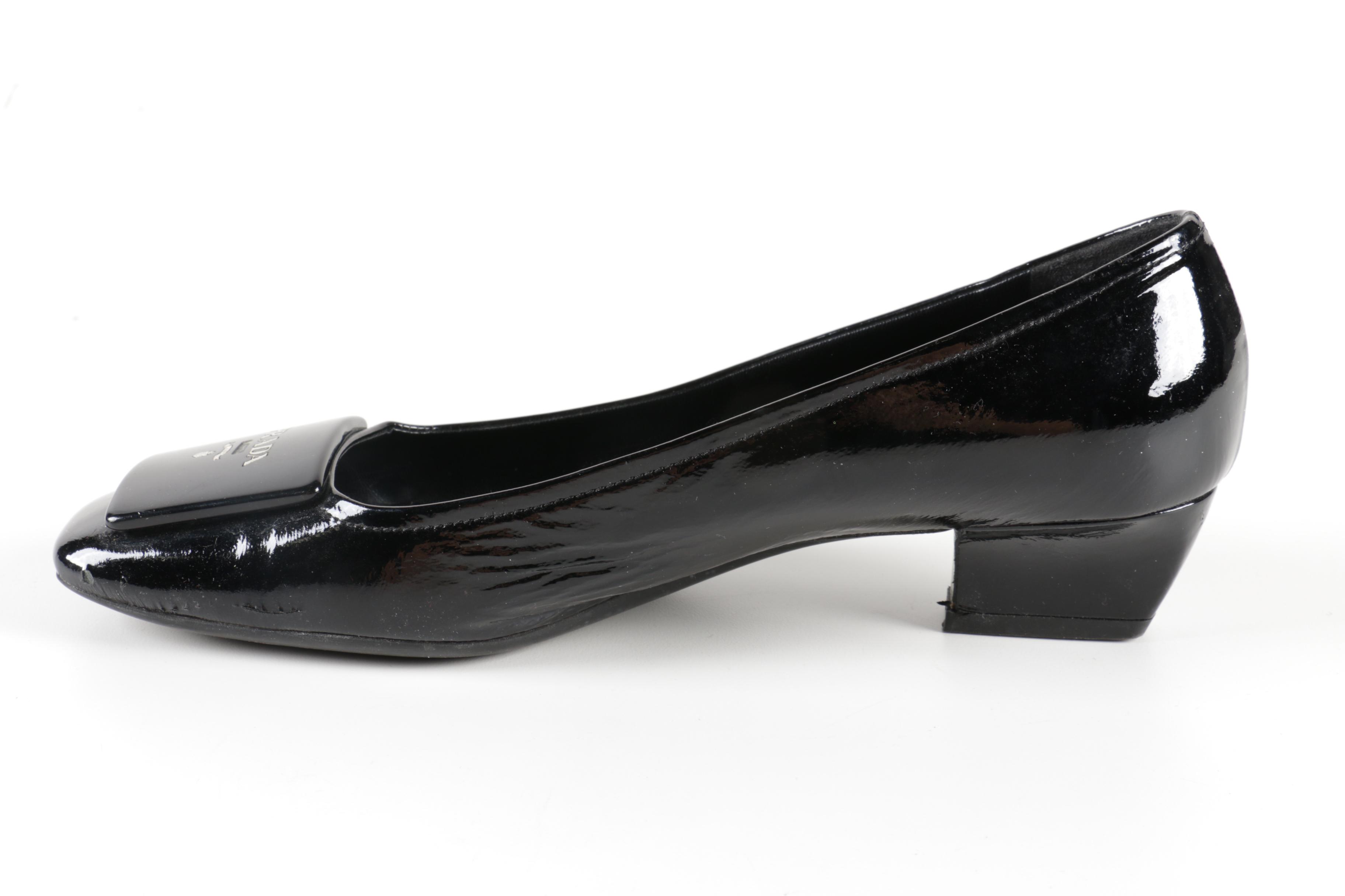 Prada Black Patent Leather Kitten Heels