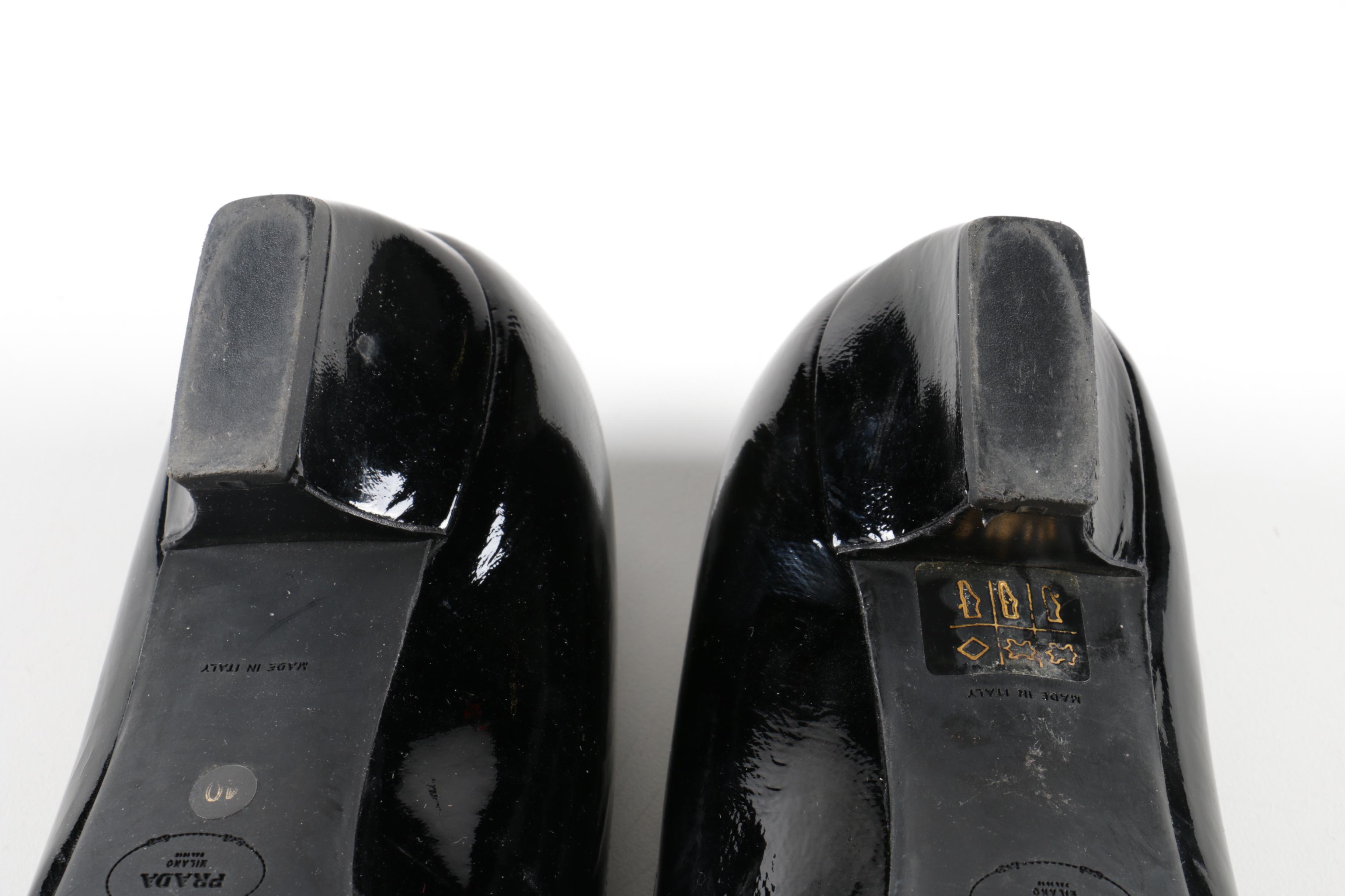 Prada Black Patent Leather Kitten Heels