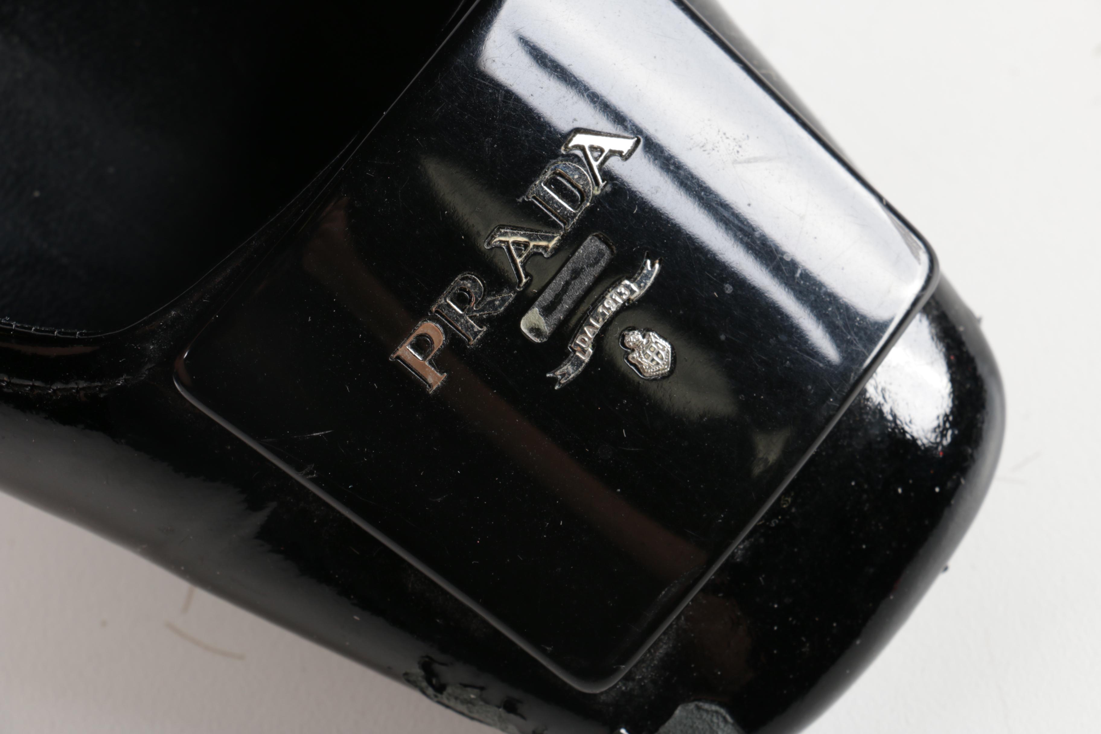 Prada Black Patent Leather Kitten Heels