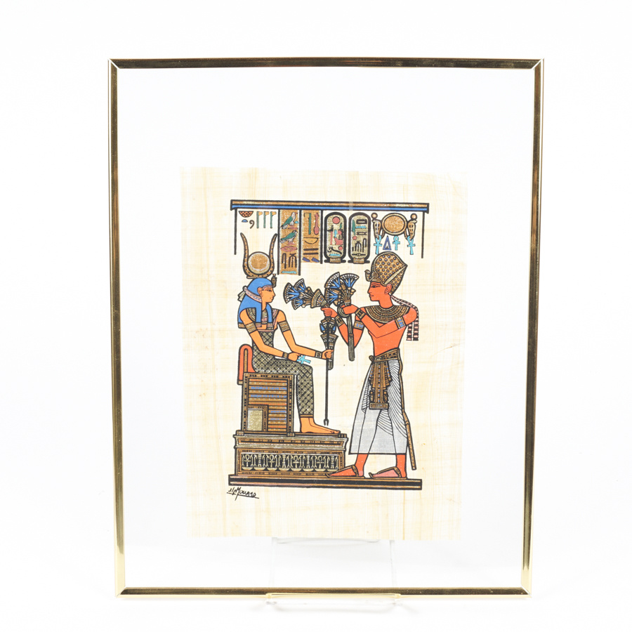 Jin Mourad Egyptian Artwork of Ramses II and Hathor on Papyrus