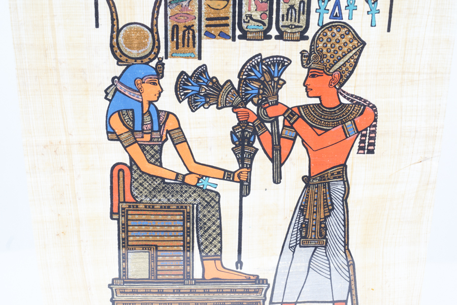 Jin Mourad Egyptian Artwork of Ramses II and Hathor on Papyrus