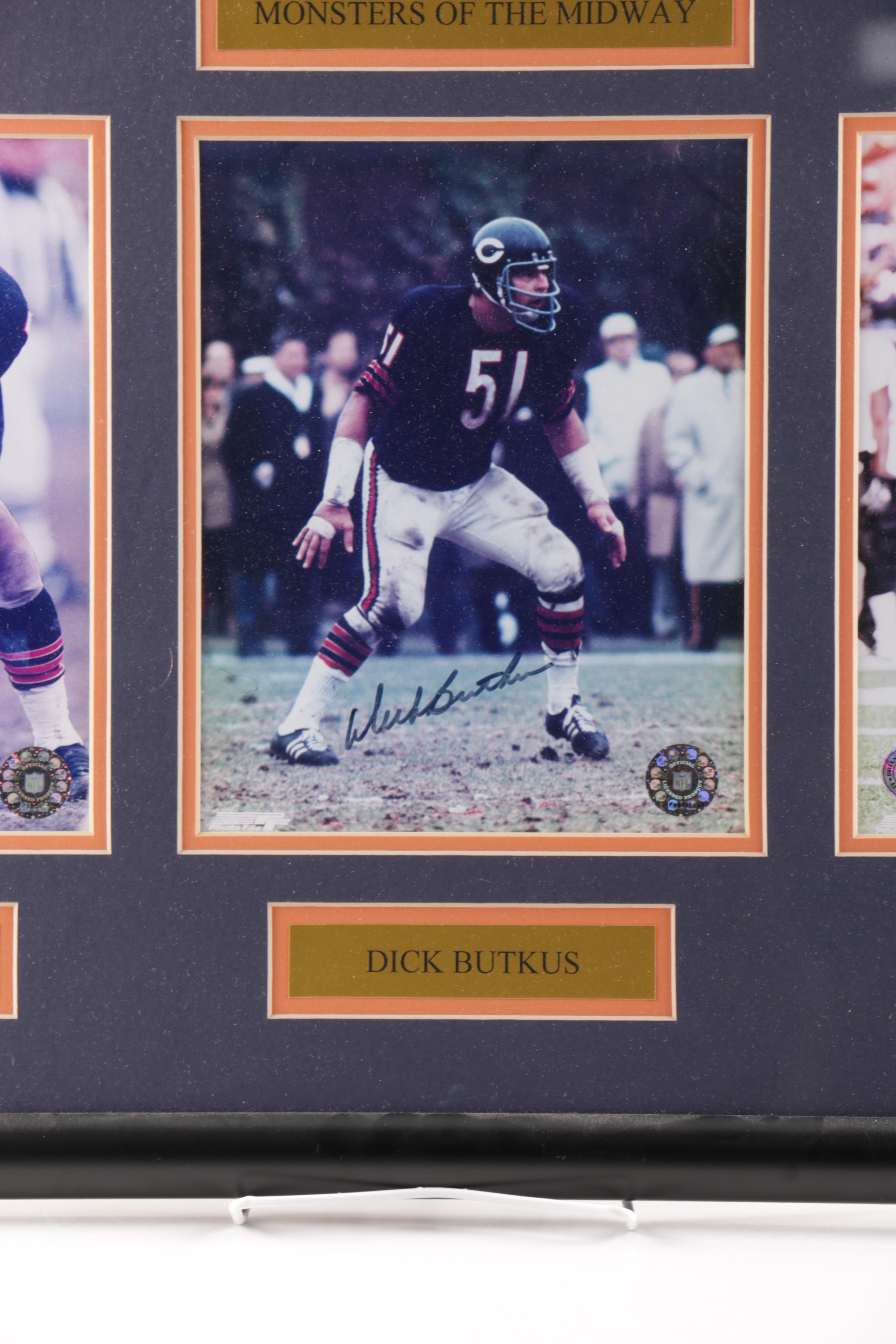 Signed Singletary, Butkus, Urlacher Chicago Bears Framed Print