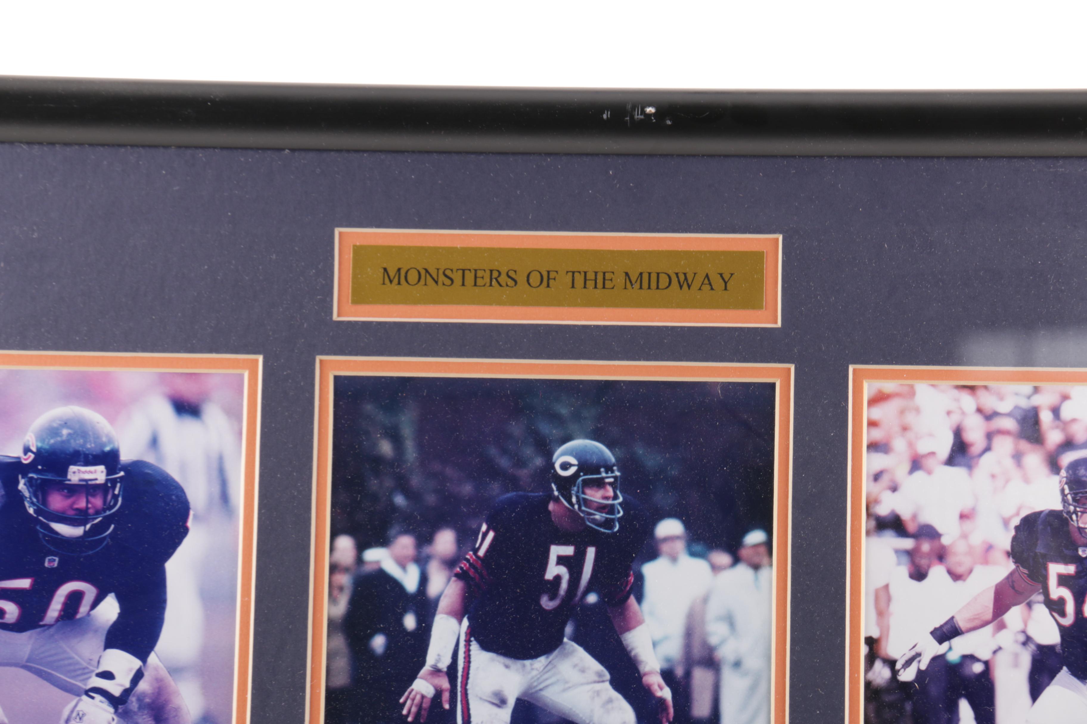 Signed Singletary, Butkus, Urlacher Chicago Bears Framed Print