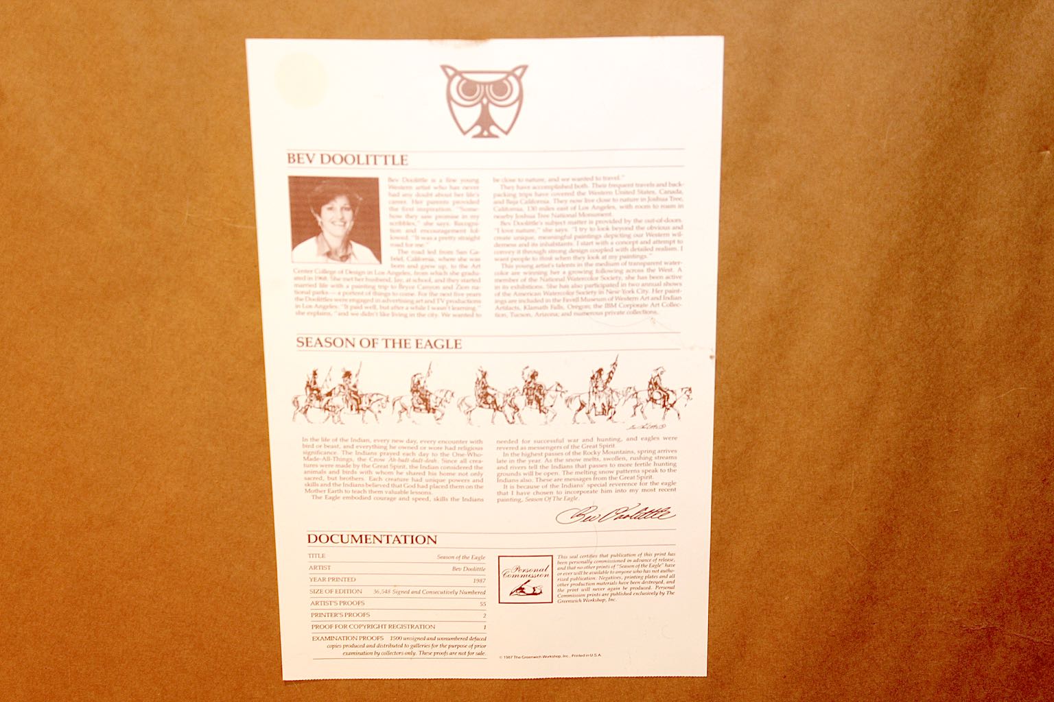 Bev Doolittle Signed Limited Edition Offset Lithograph "Season of the Eagle"