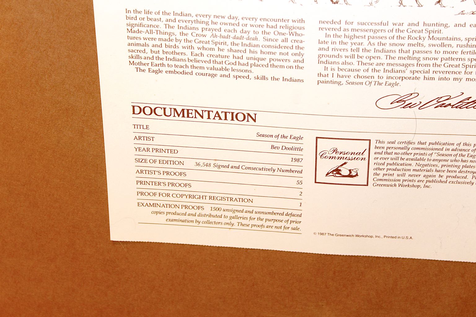 Bev Doolittle Signed Limited Edition Offset Lithograph "Season of the Eagle"