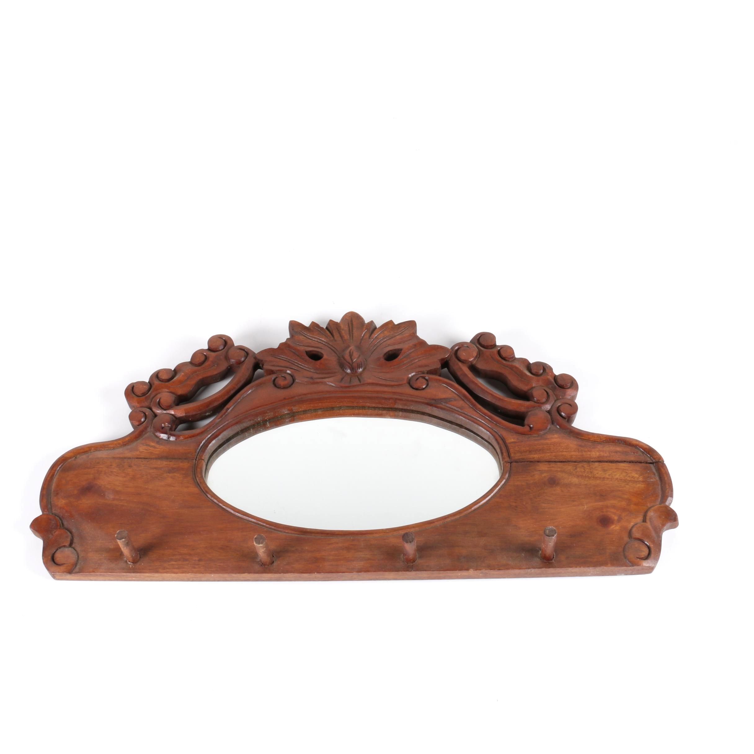 Victorian Style Mirror with Coat Hooks