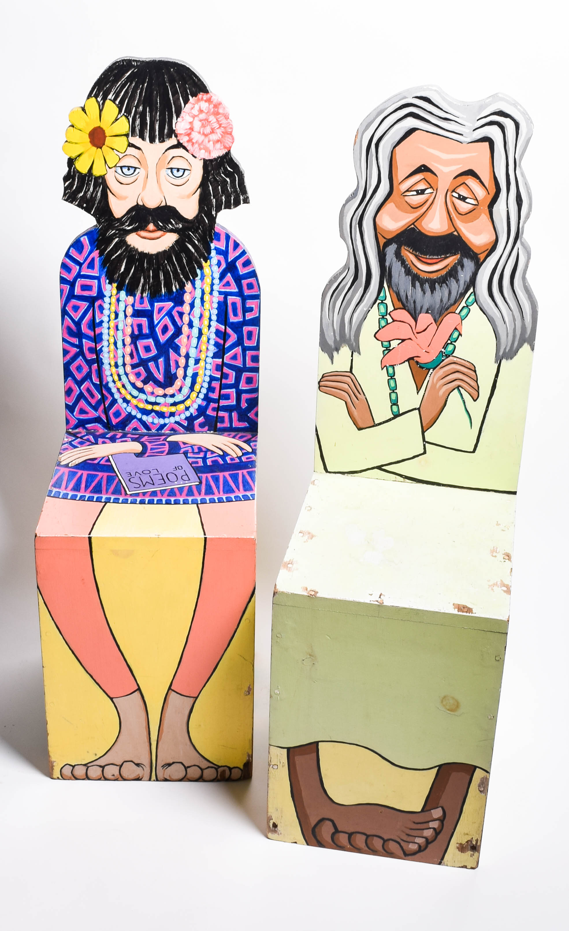 Two Mid-Century Hand-Painted "Hippie Character" Chairs