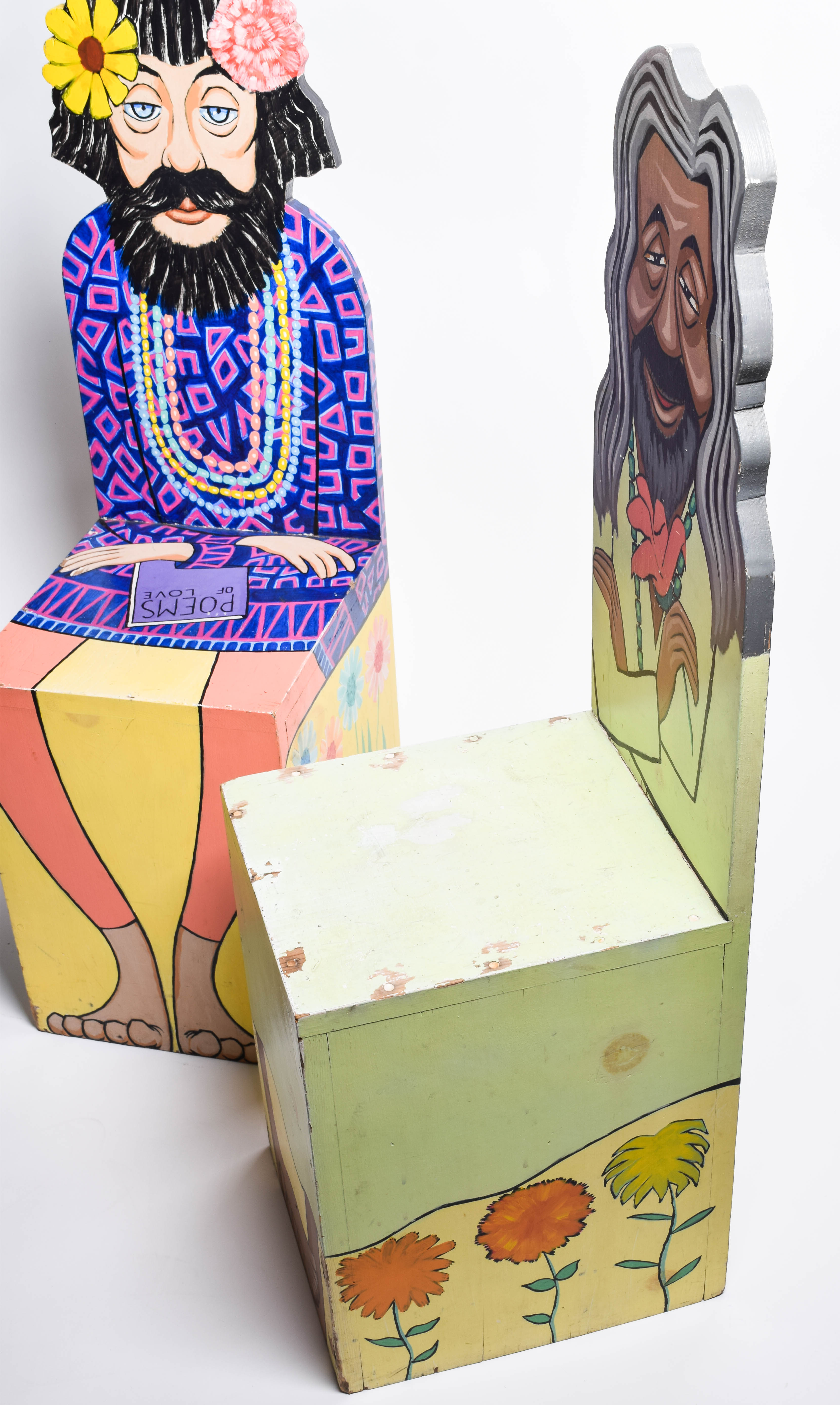 Two Mid-Century Hand-Painted "Hippie Character" Chairs