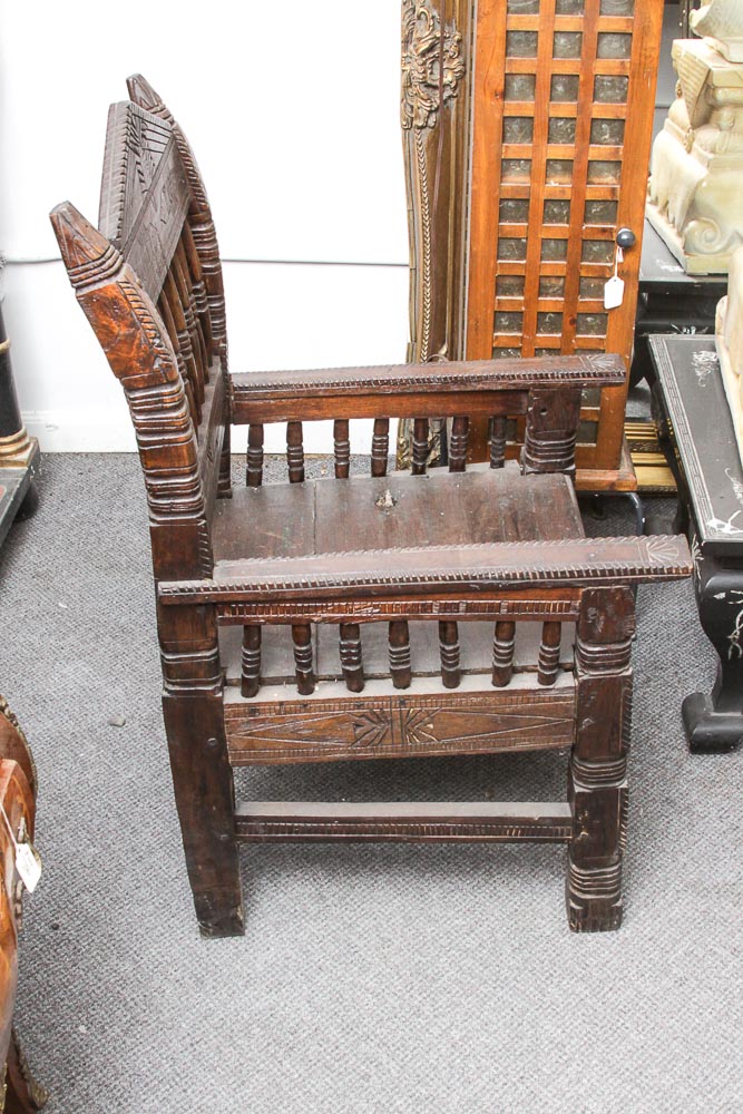 Antique Hand Carved Walnut Arm Chair