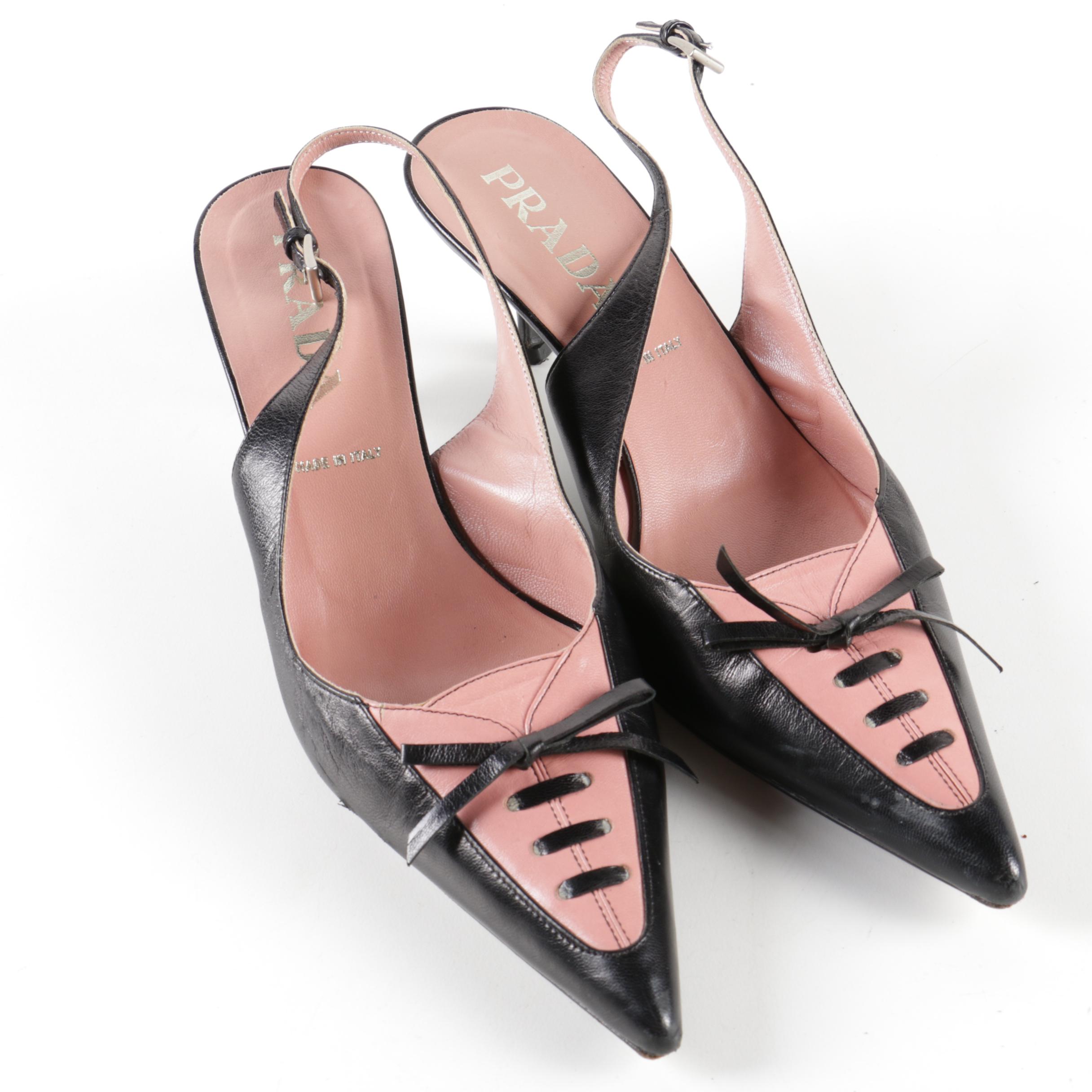 Prada Pink and Black Kitten Heel Slingbacks