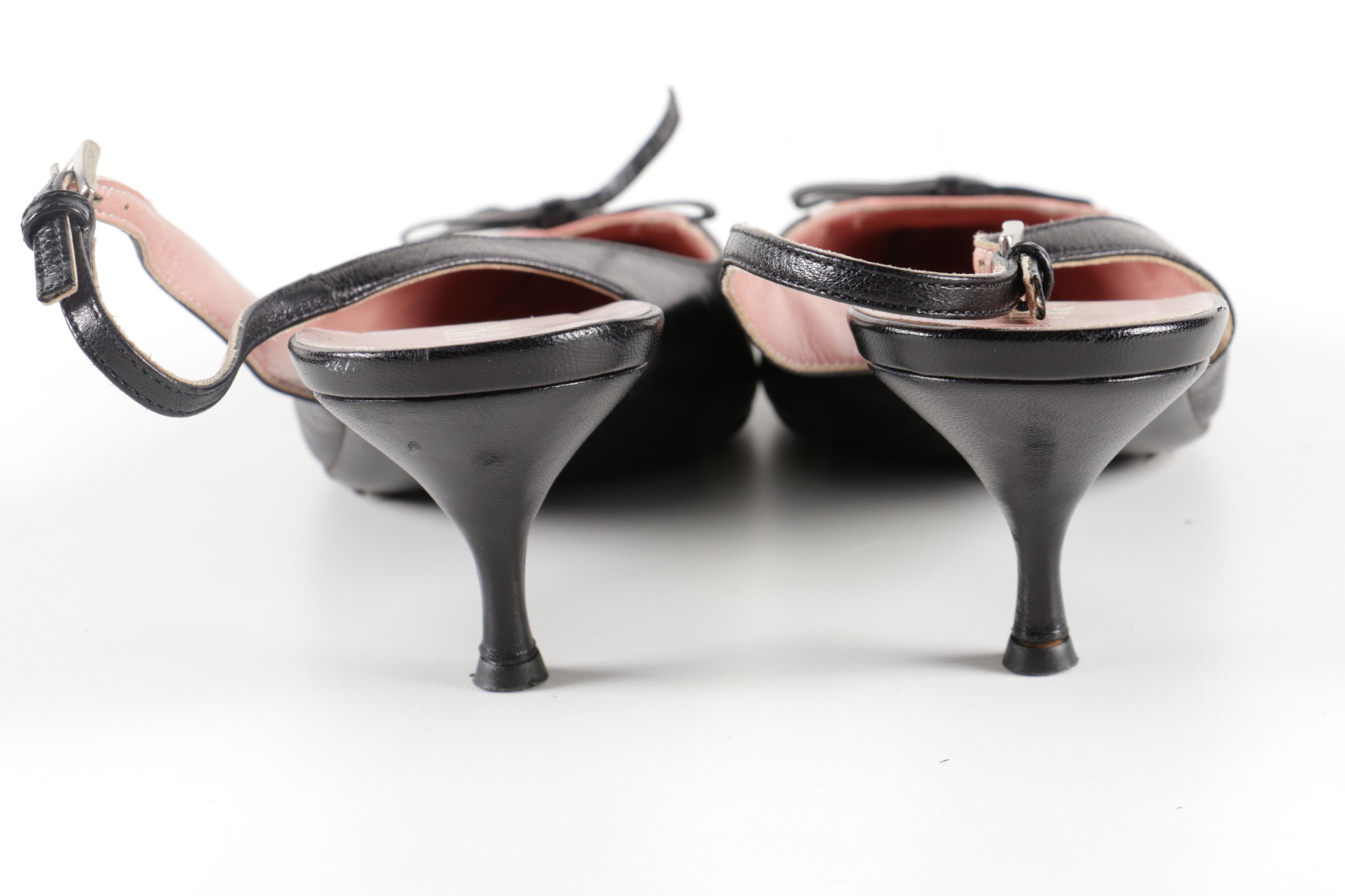 Prada Pink and Black Kitten Heel Slingbacks