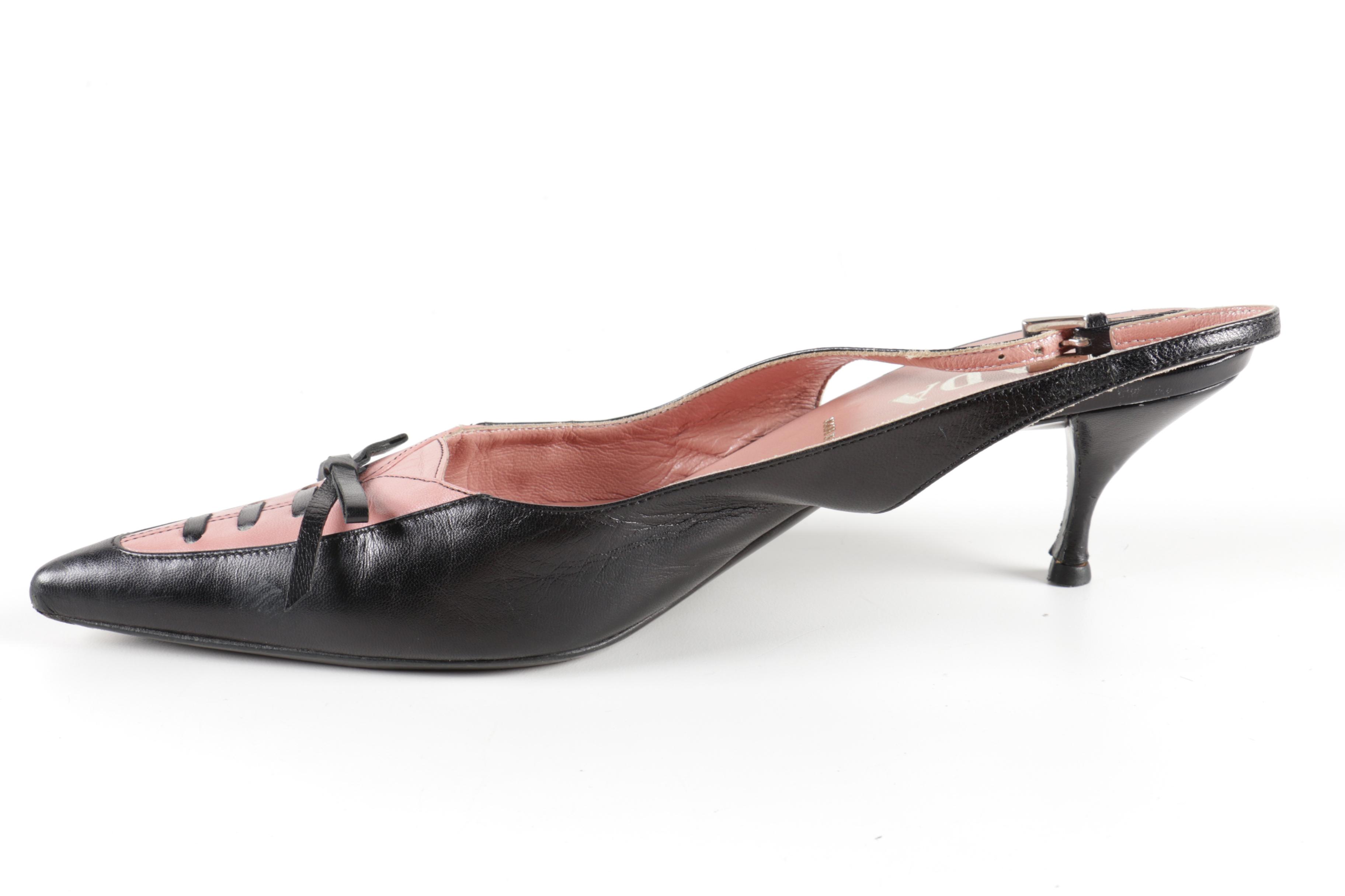 Prada Pink and Black Kitten Heel Slingbacks