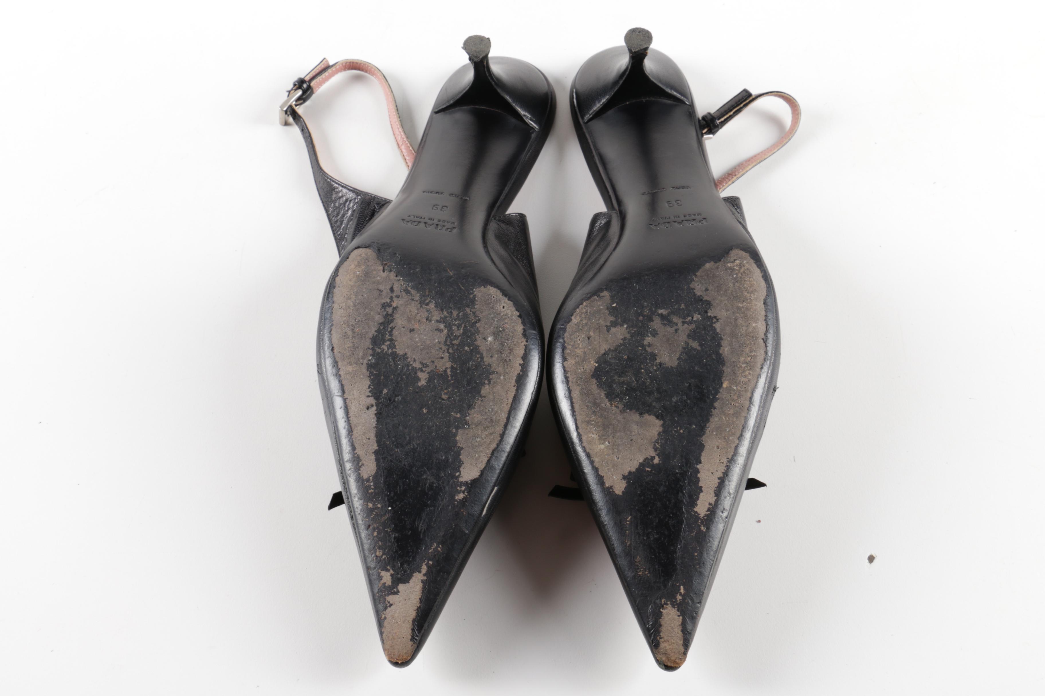Prada Pink and Black Kitten Heel Slingbacks