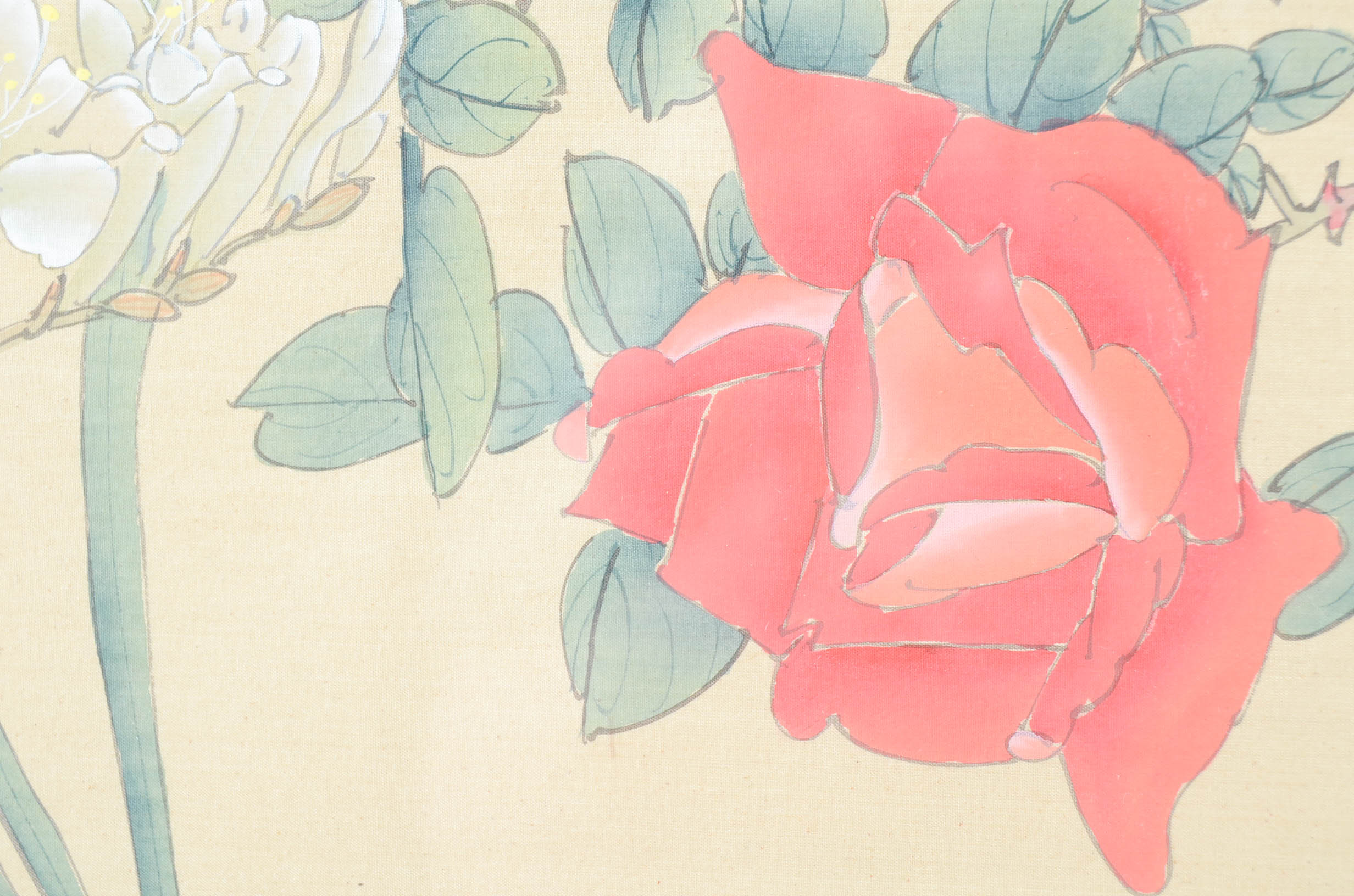 Pair of Chinese Floral Watercolors on Silk