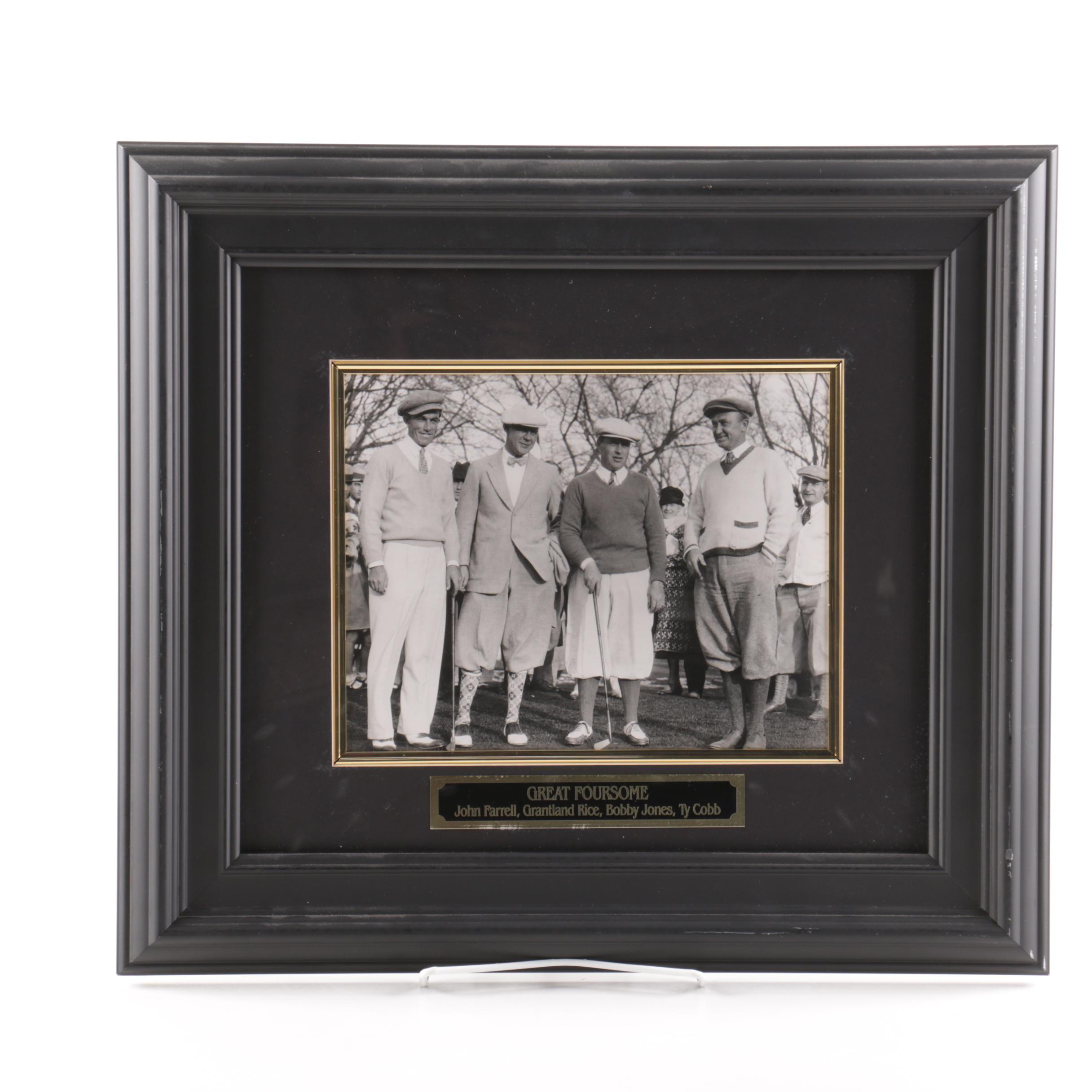 Ty Cobb, Bobby Jones, Grantland Rice, and John Farrell Framed Photo