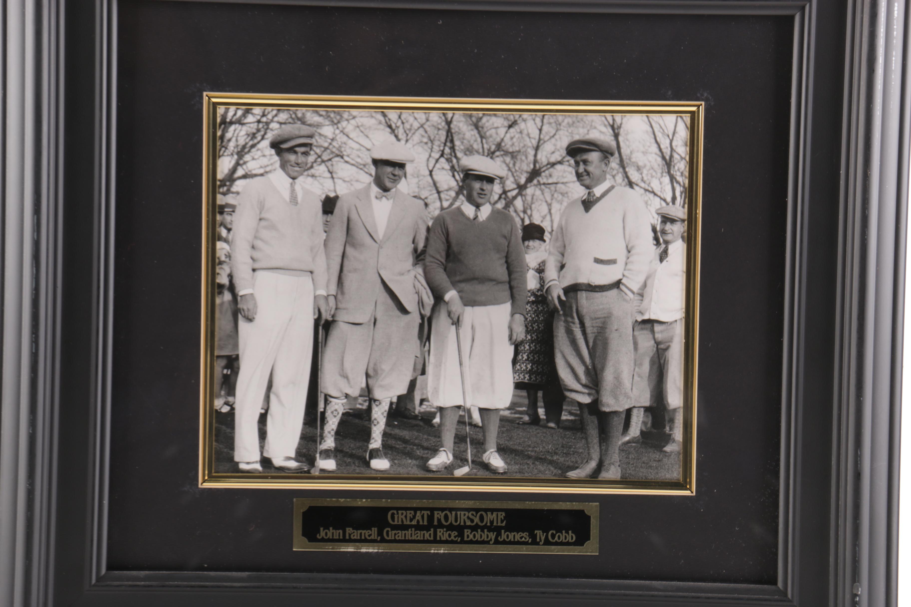 Ty Cobb, Bobby Jones, Grantland Rice, and John Farrell Framed Photo